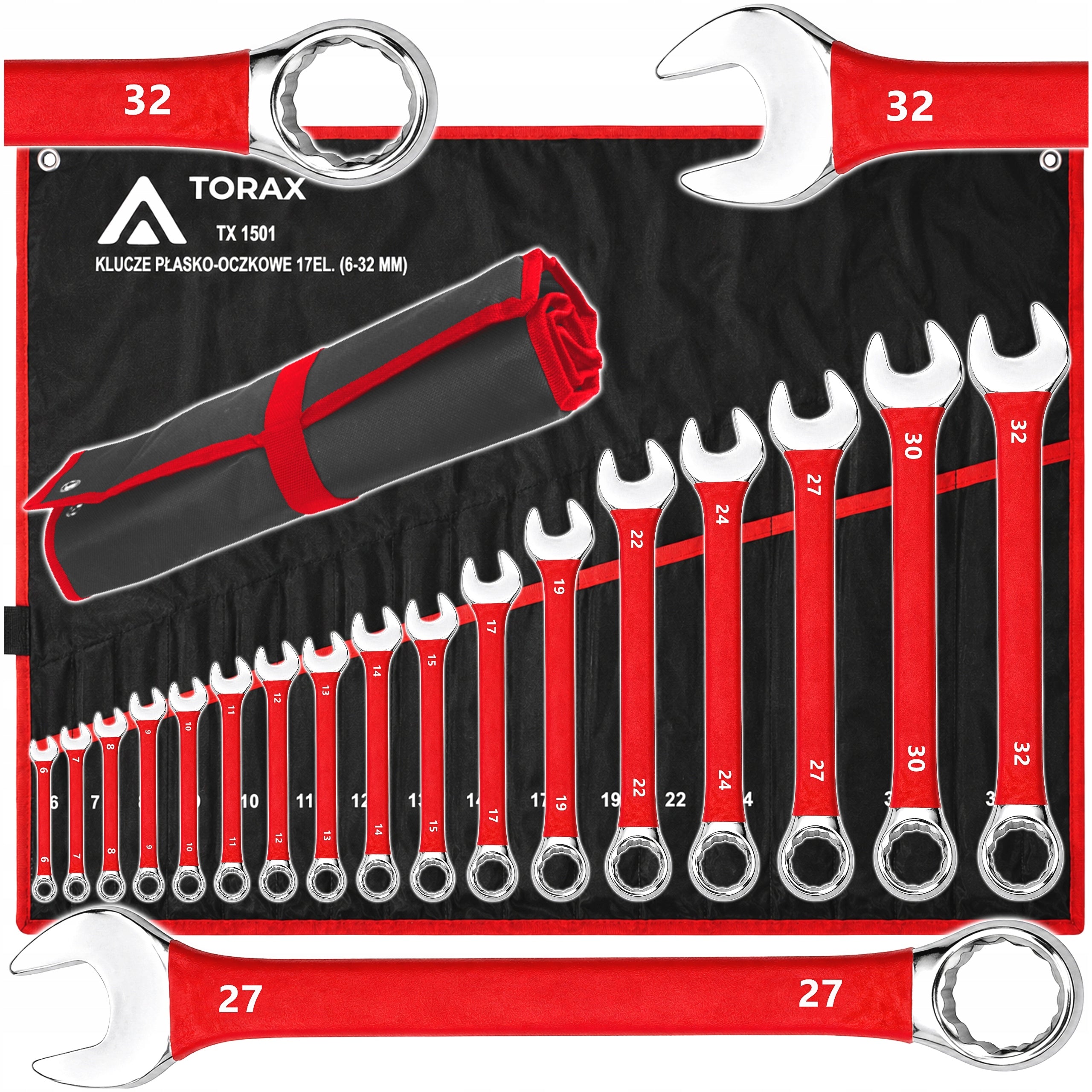 LARGE SET OF FLAT-EYE WRENCHES 17el CRV 6-32mm RUBBER FLAT MAT