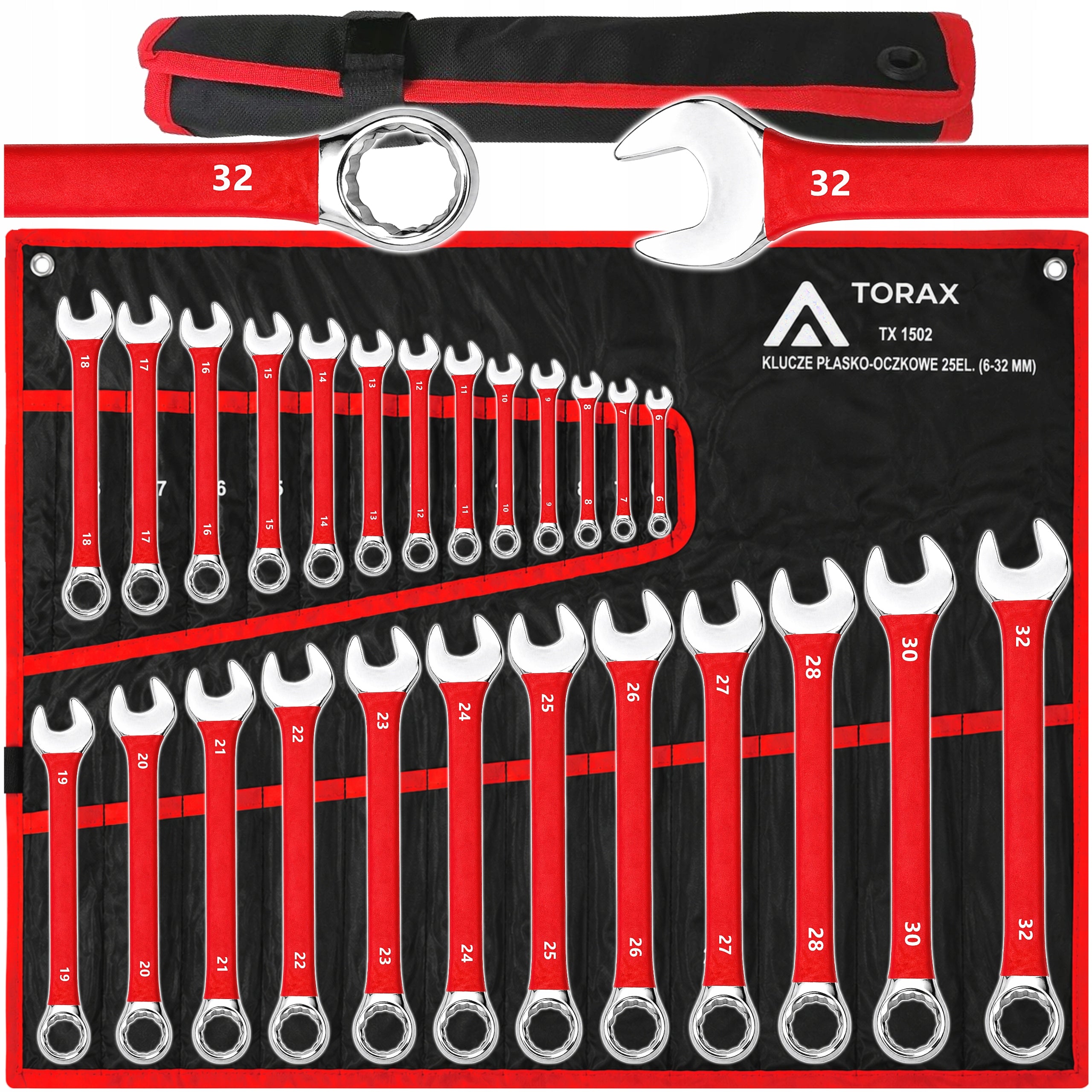 LARGE SET OF FLAT-EYE WRENCHES 25el CRV 6-32mm RUBBER FLAT MAT