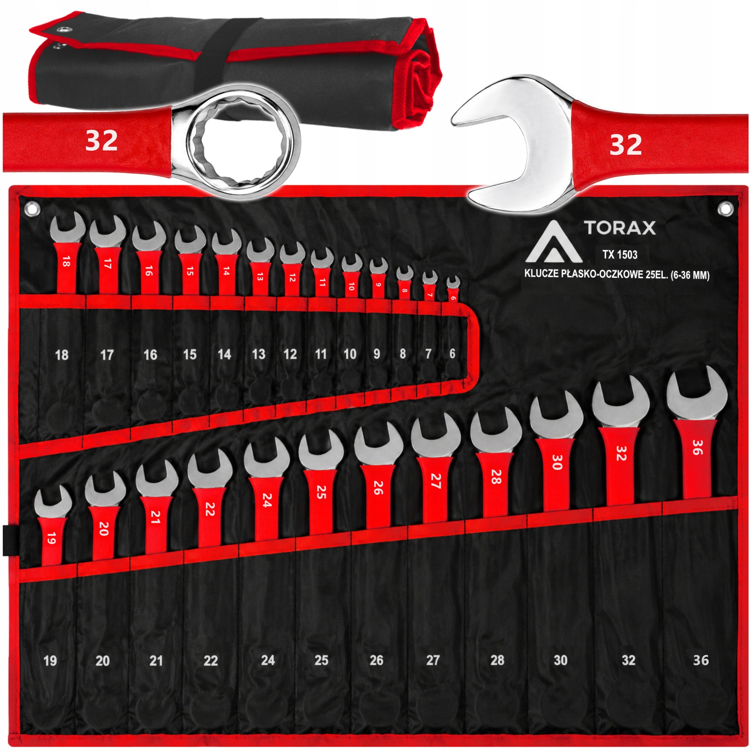 LARGE SET OF FLAT-EYE WRENCHES 25el CRV 6-36mm RUBBER FLAT MAT