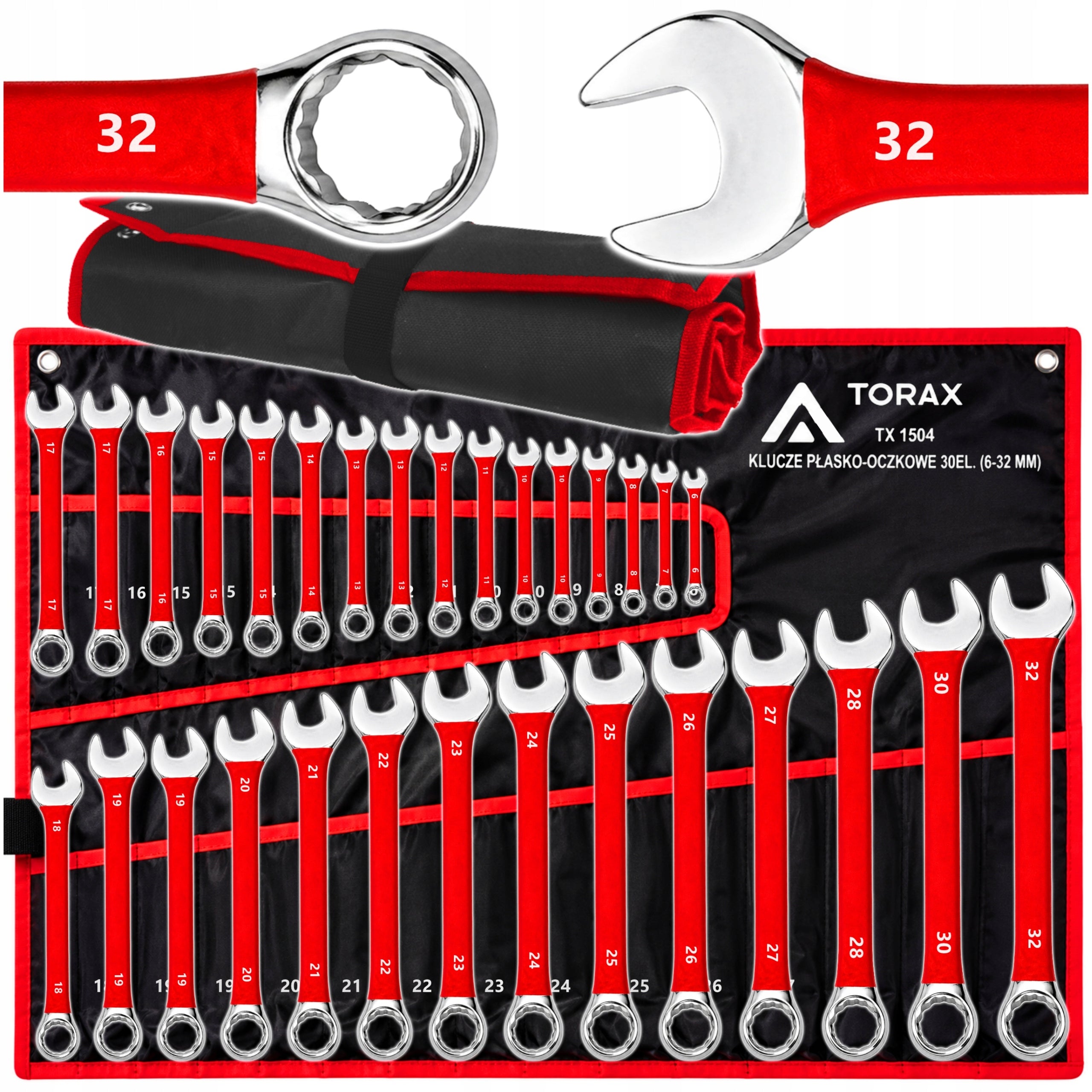 LARGE SET OF FLAT-EYE WRENCHES 30el CRV 6-32mm RUBBER FLAT MAT