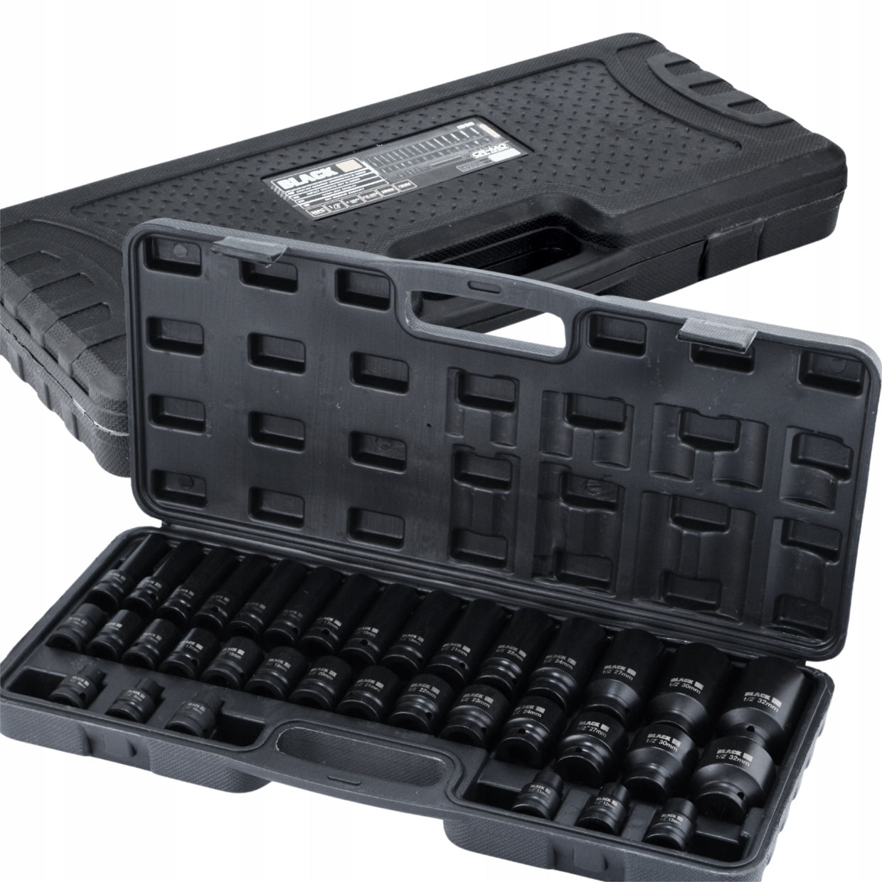 LARGE SET OF IMPACT SOCKETS IN HEXAGON CASE 8-32MM 1/2" 35EL BLACK CRMO Brand Black