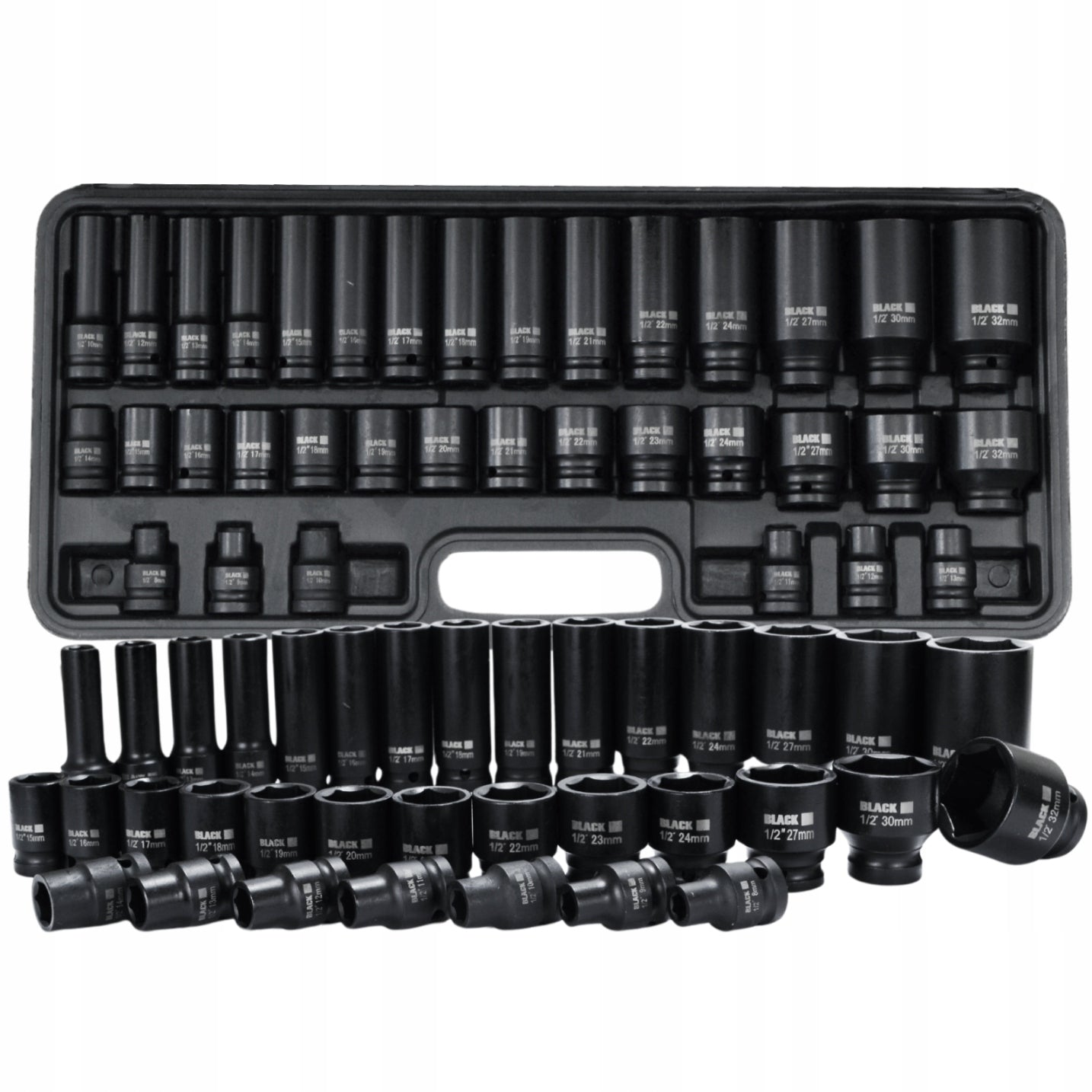 LARGE SET OF IMPACT SOCKETS IN HEXAGON CASE 8-32MM 1/2" 35EL BLACK CRMO Mounting 1/2"