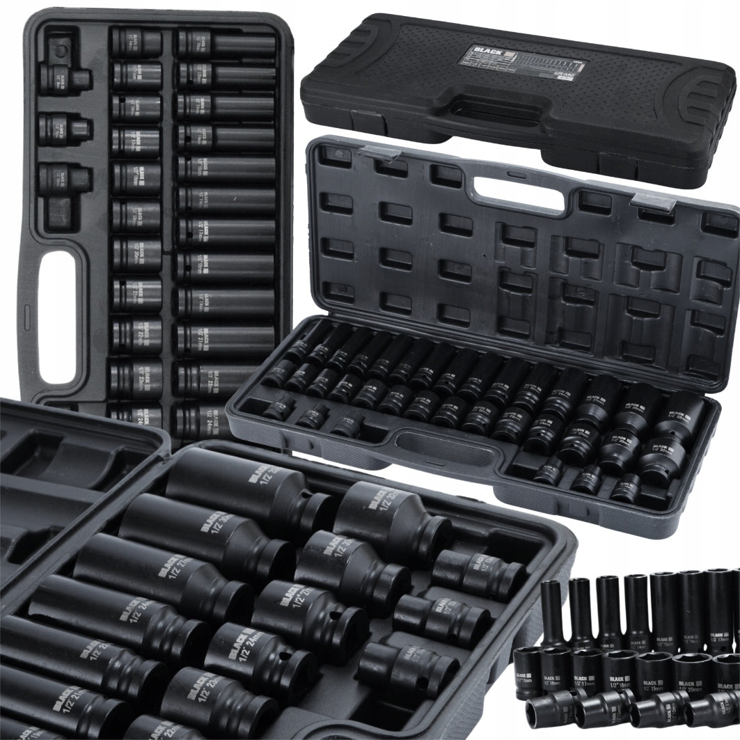 LARGE SET OF IMPACT SOCKETS IN HEXAGON CASE 8-32MM 1/2" 35EL BLACK CRMO