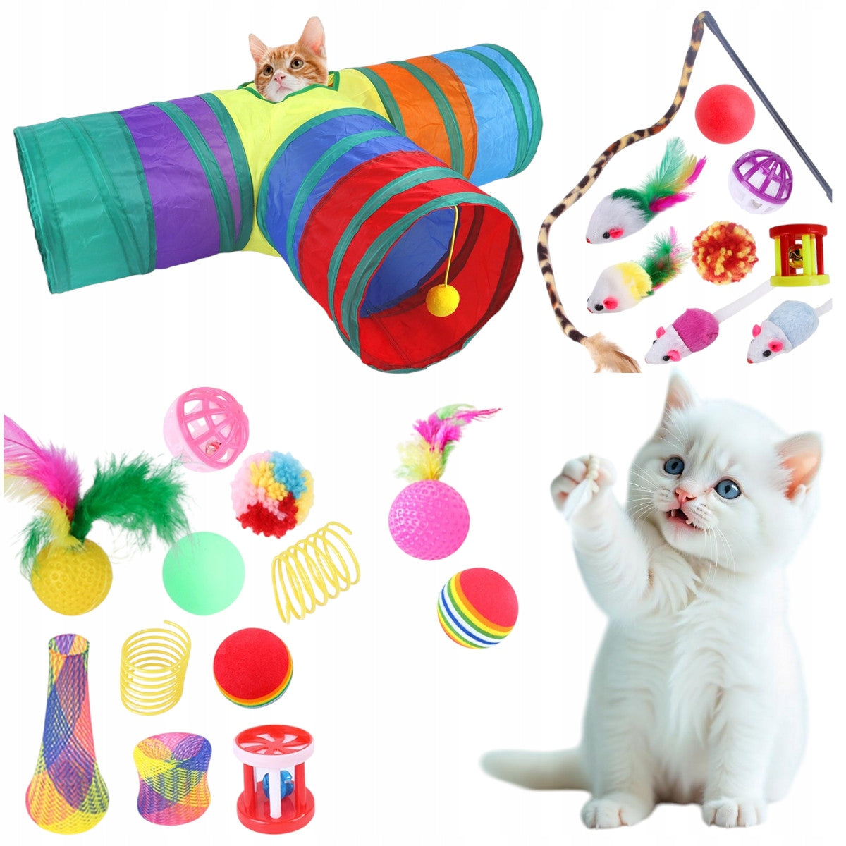 LARGE SET OF INTERACTIVE CAT TOYS TUNNEL FISHING ROD MOUSE