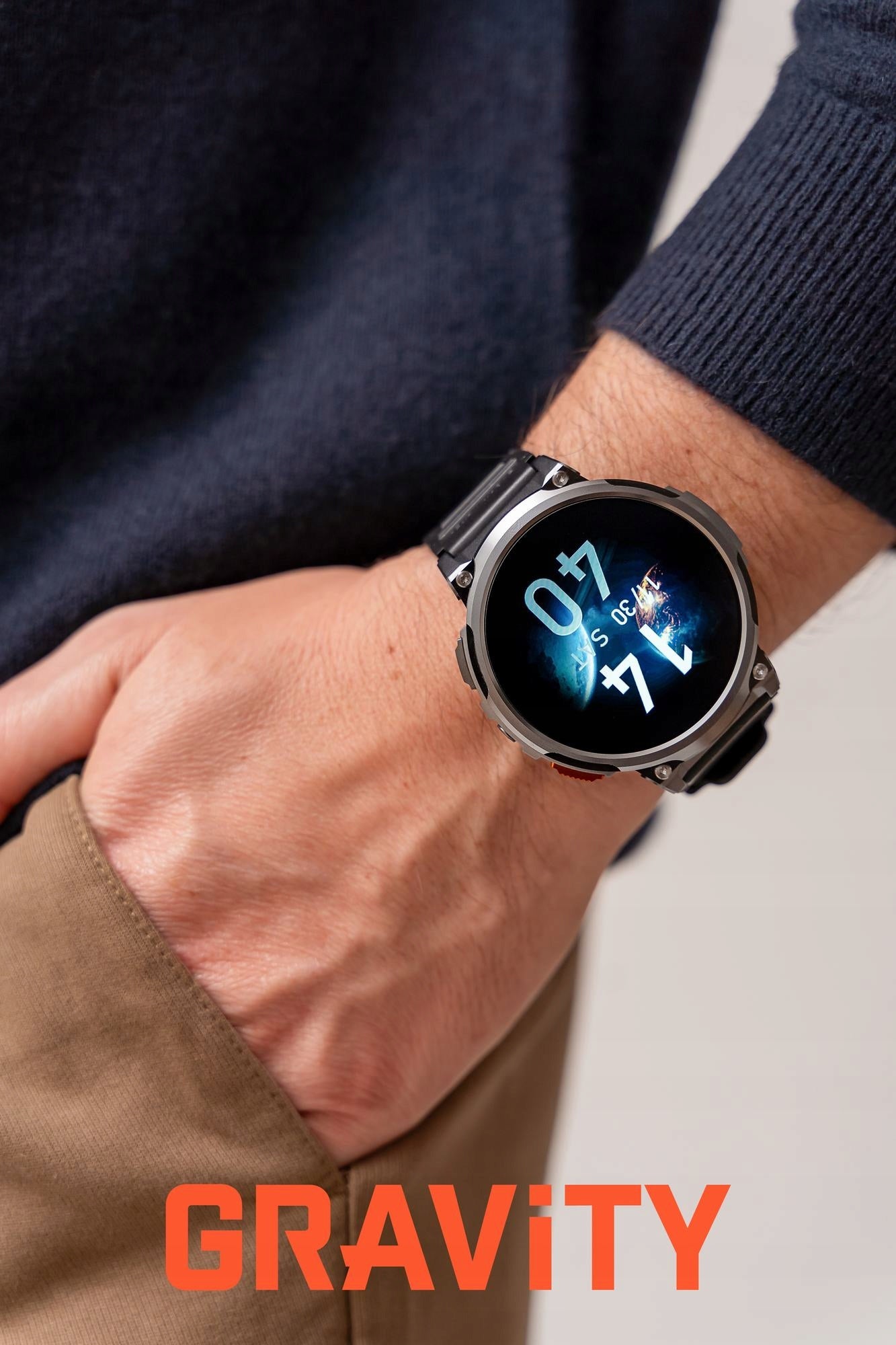 LARGE SMARTWATCH Men's Watch GRAVITY with CONVERSATIONS LARGE BATTERY 730mAh 1.85" Case color black