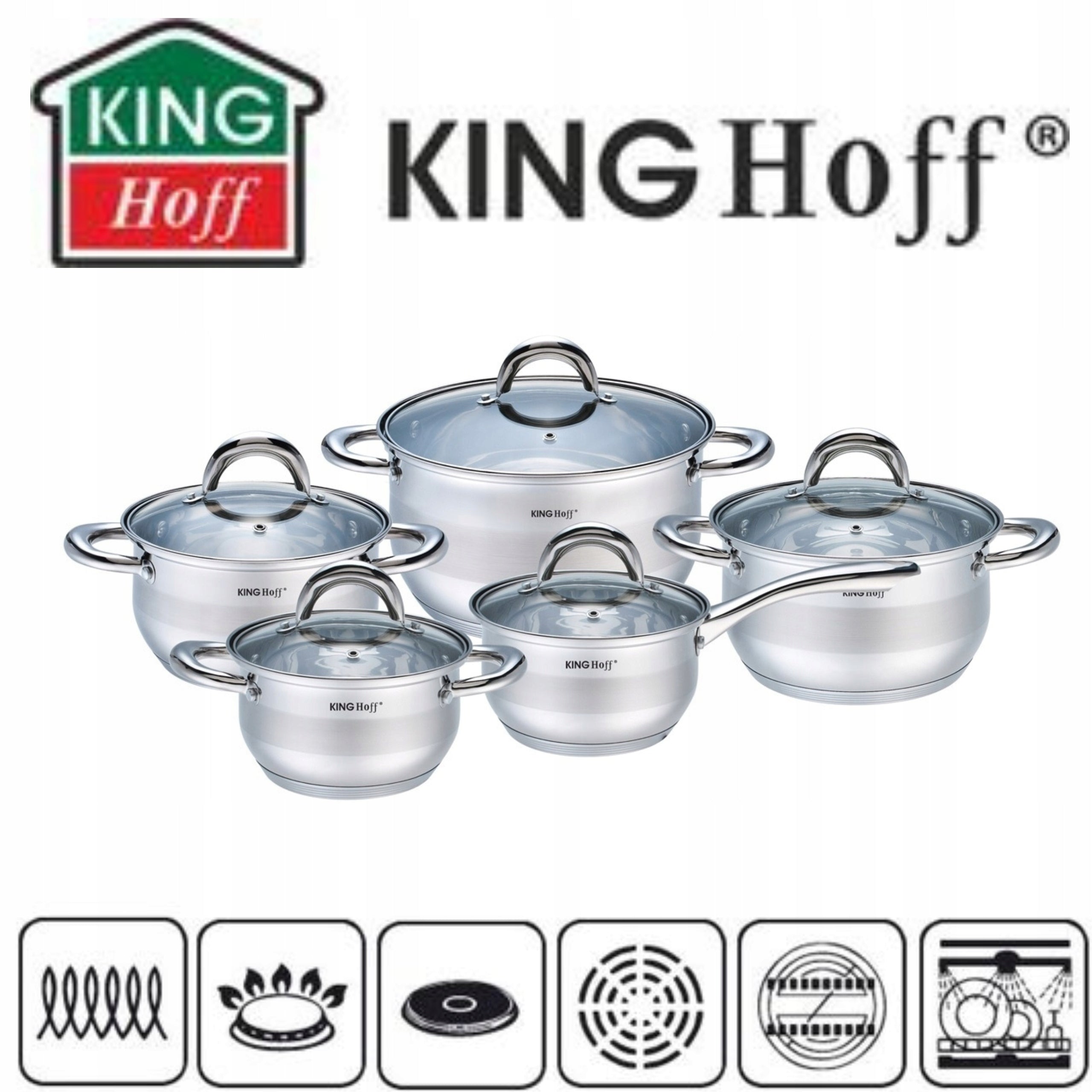 LARGE Solid POT SET 10el RONDEL STAINLESS STEEL POTS DISHWASHER Brand Kinghoff