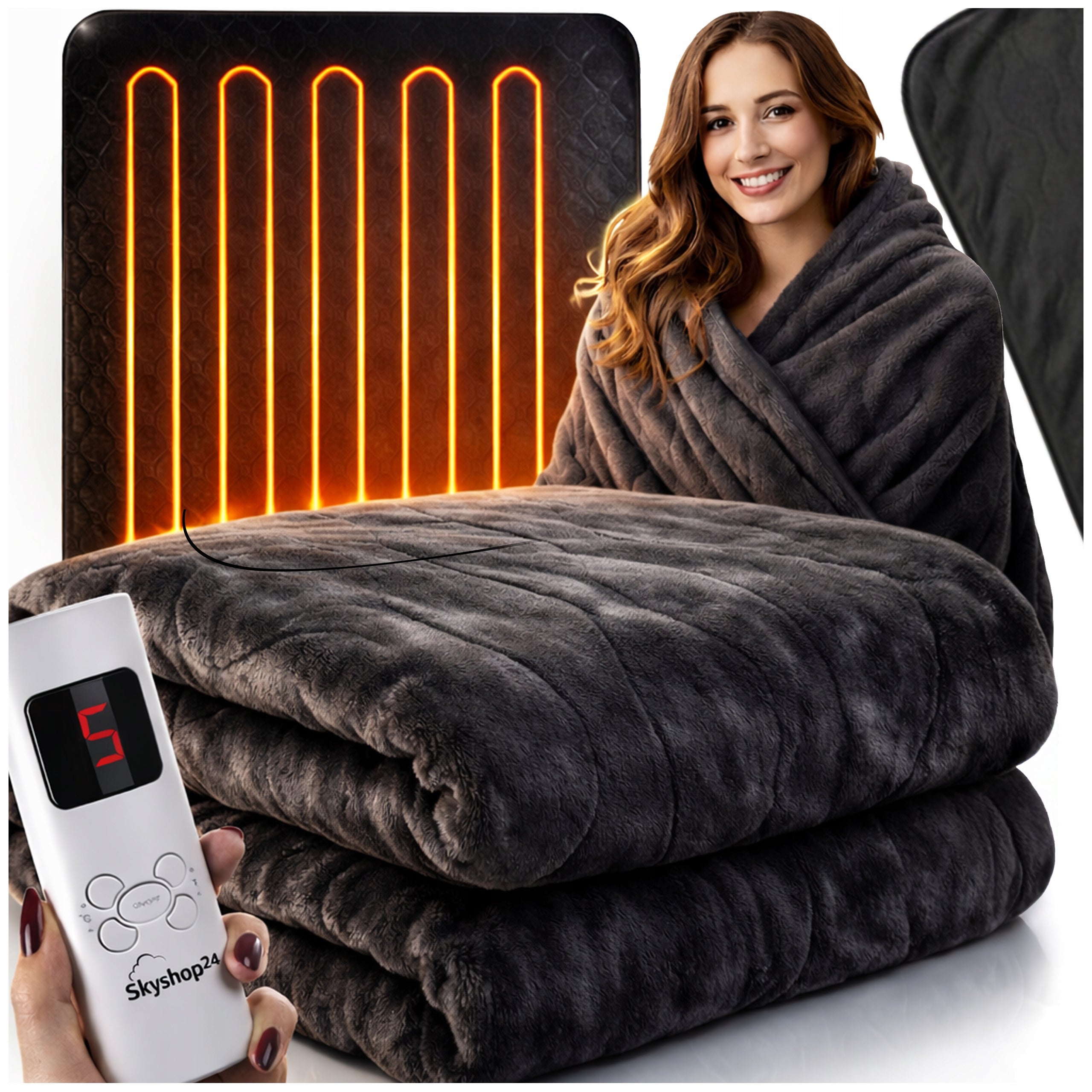 LARGE THICK PREMIUM ELECTRIC HEATING BLANKET DOUBLE 180X130 TIMER+ REMOTE CONTROL