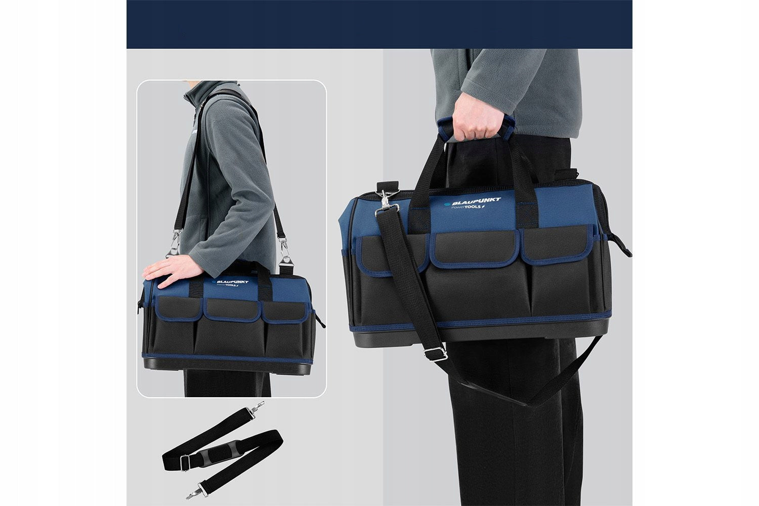 LARGE TOOL BAG BLAUPUNKT TB4810 12 POCKETS, RIGID BOTTOM, Kind open bag