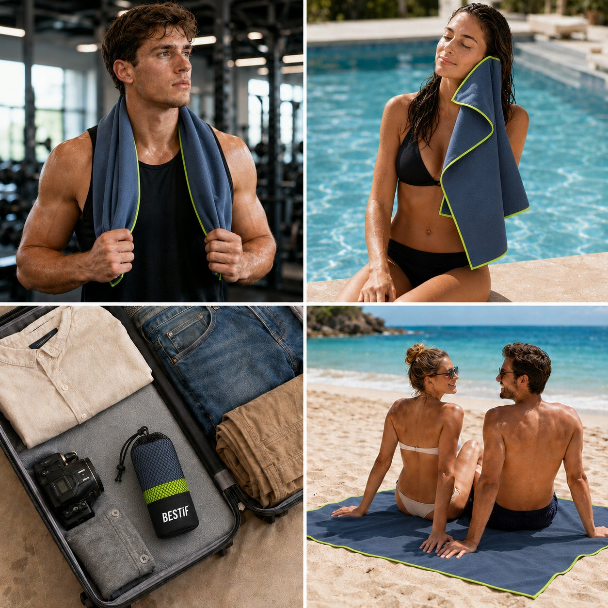 LARGE TOWEL QUICK DRYING SPORTS BEACH MICROFIBER FOR GYM 180x90 Brand Bestif