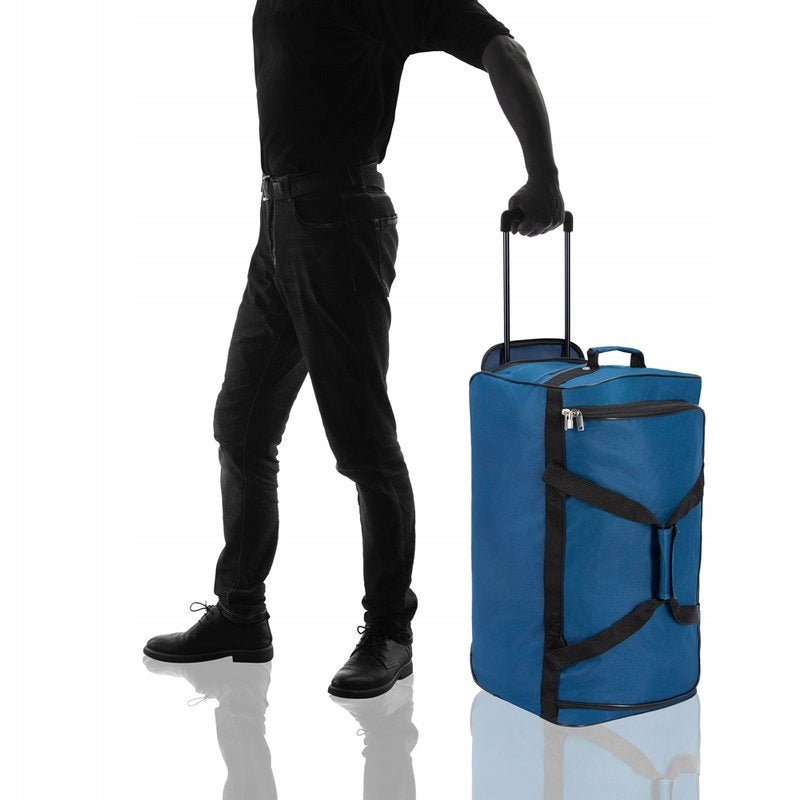 LARGE TRAVEL SUITCASE ON WHEELS 85L BLUE Height 70 cm
