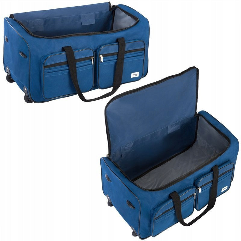 LARGE TRAVEL SUITCASE ON WHEELS 85L BLUE Width (longer edge) 34 cm