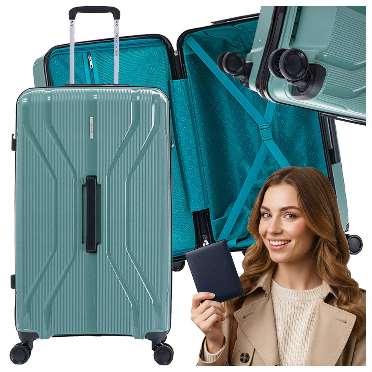 LARGE TRAVEL SUITCASE ON WHEELS HARD STRONG XXL 29" MINT POLYPROPYLENE