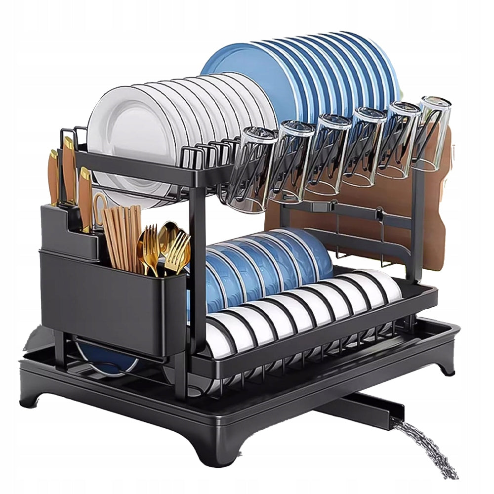LARGE TWO-TIER DISH DRYER STANDING DRAINER WITH METAL TRAY