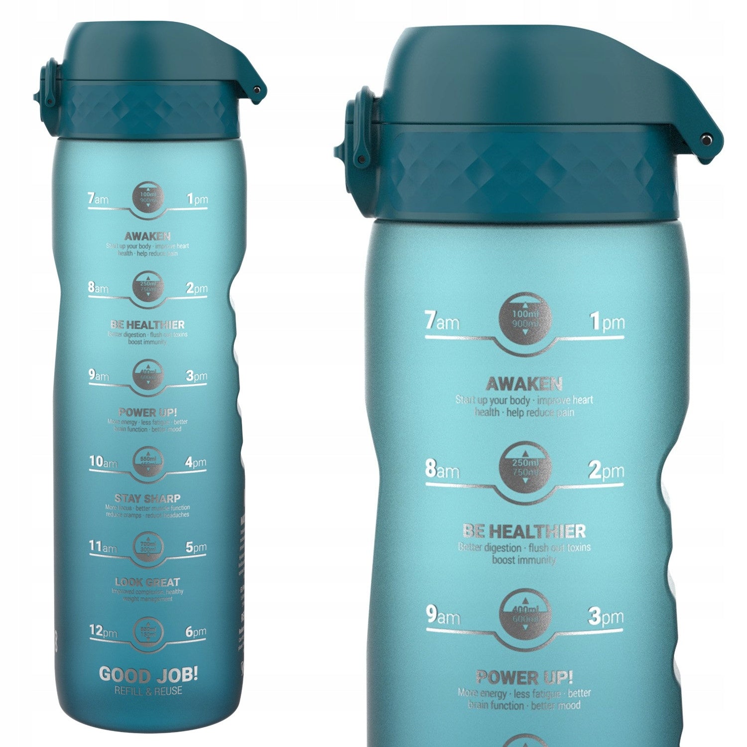 LARGE WATER BOTTLE -ATEST PZH MOTIVATOR MOTIVATING TO DRINK WATER BLUE ION8 1 L