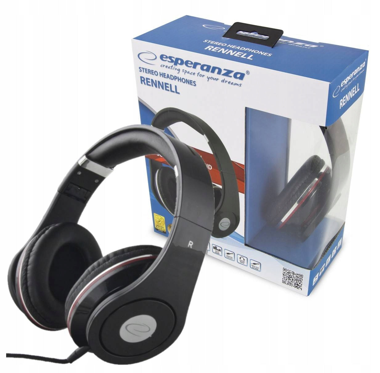 LARGE WIRED ON-EAR HEADPHONES FOR PHONE CABLE 5M FOLDING RENELL Packaging status original