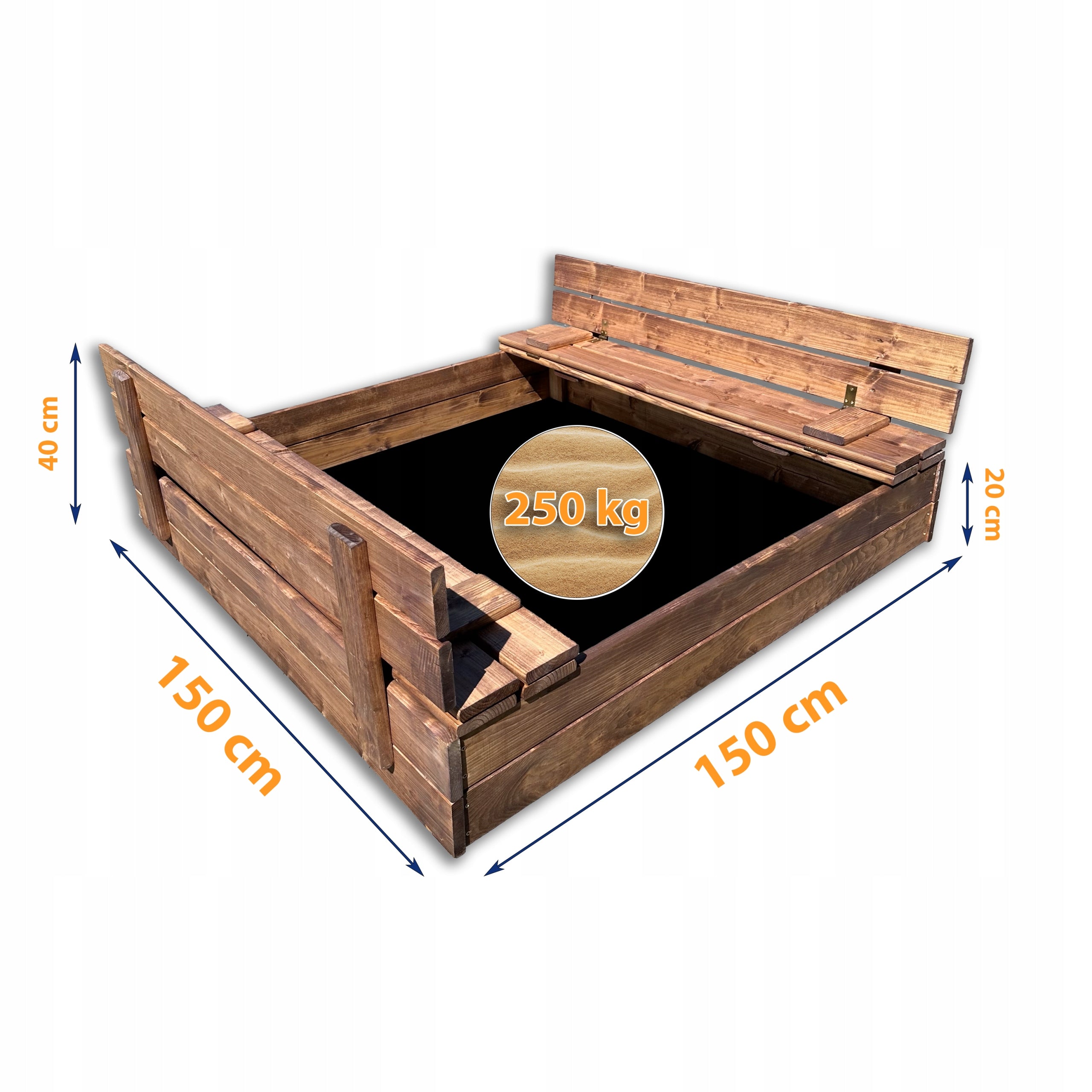 LARGE WOODEN SANDBOX IMPREGNATED PAINTED CLOSED 150x150CM PREMIUM Brand no brand