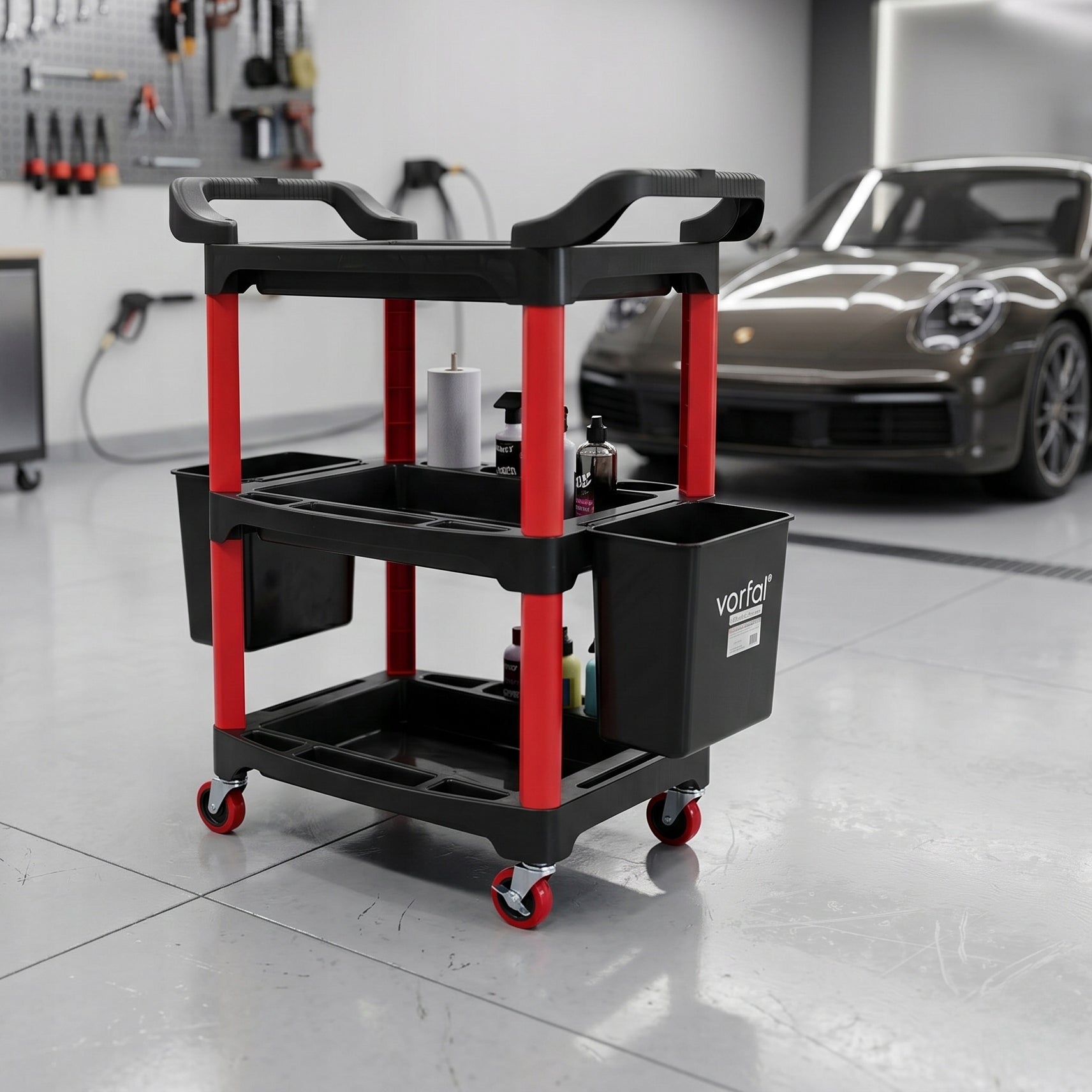 LARGE WORKSHOP TOOL TROLLEY SERVICE CABINET 3 SHELVES SWIVEL WHEELS Manufacturer code V08341_2