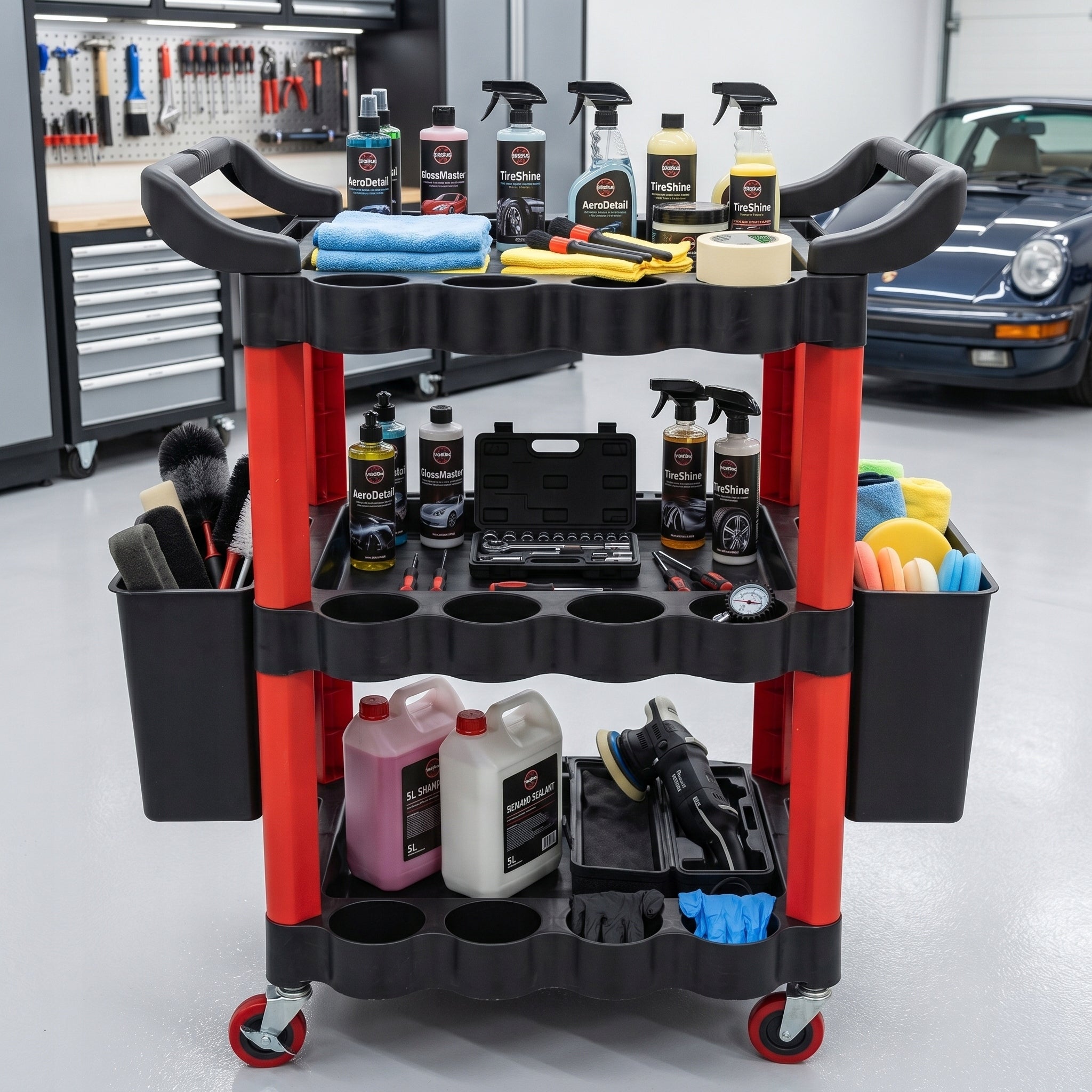 LARGE WORKSHOP TOOL TROLLEY SERVICE CABINET 3 SHELVES SWIVEL WHEELS Packaging status original