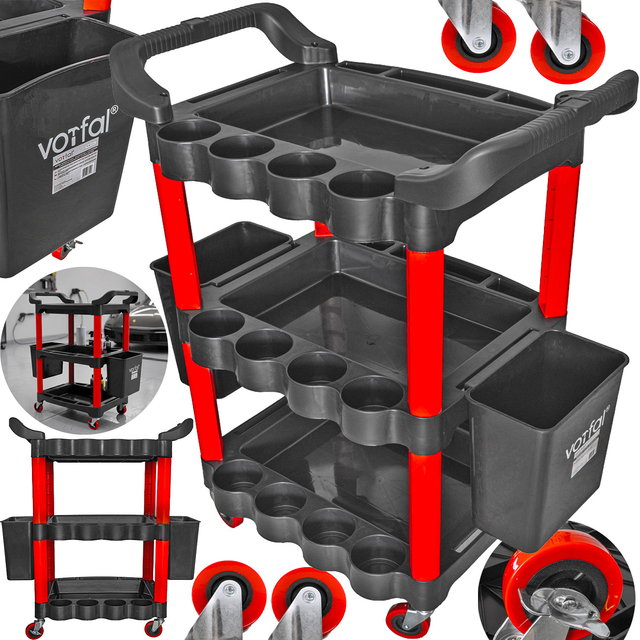 LARGE WORKSHOP TOOL TROLLEY SERVICE CABINET 3 SHELVES SWIVEL WHEELS