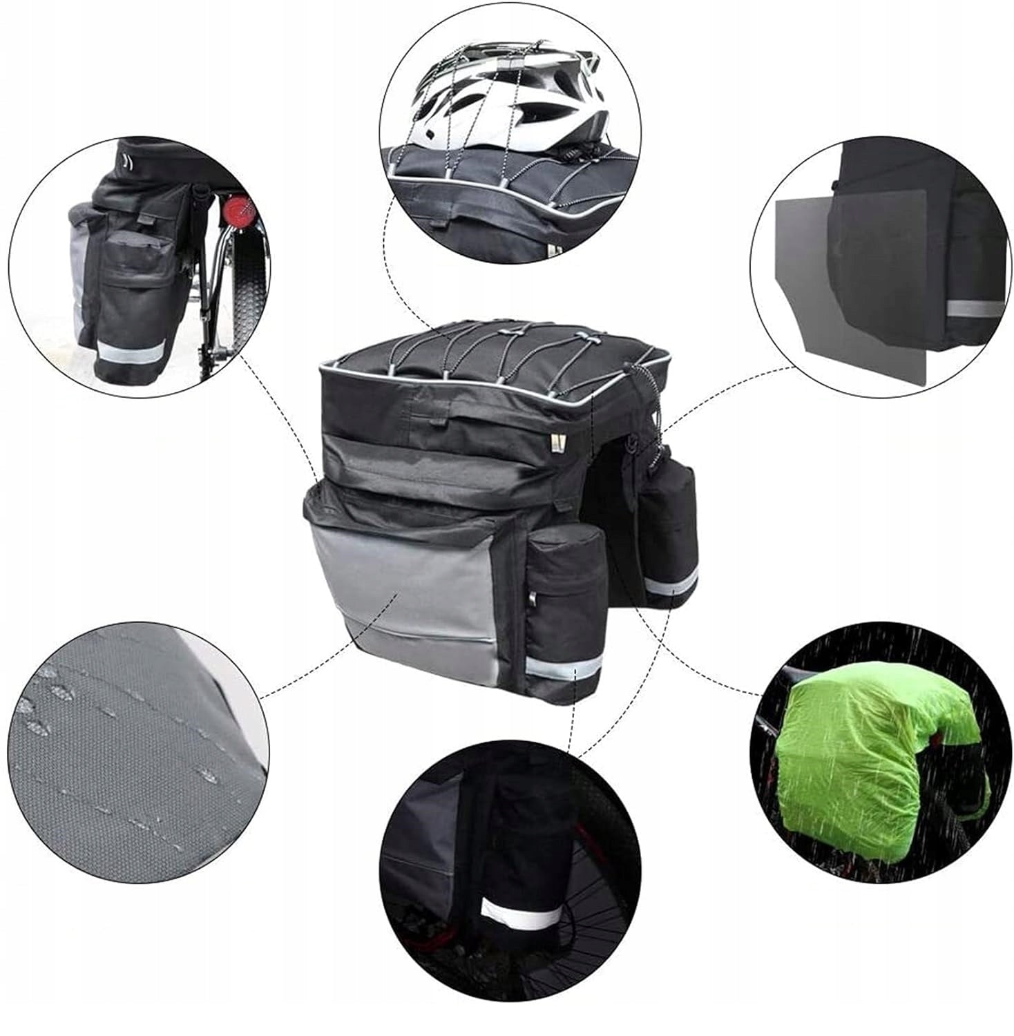 LARGEST Bicycle Bag Luggage Bag + 2 Water Bottle Pockets 75L XXL Color black