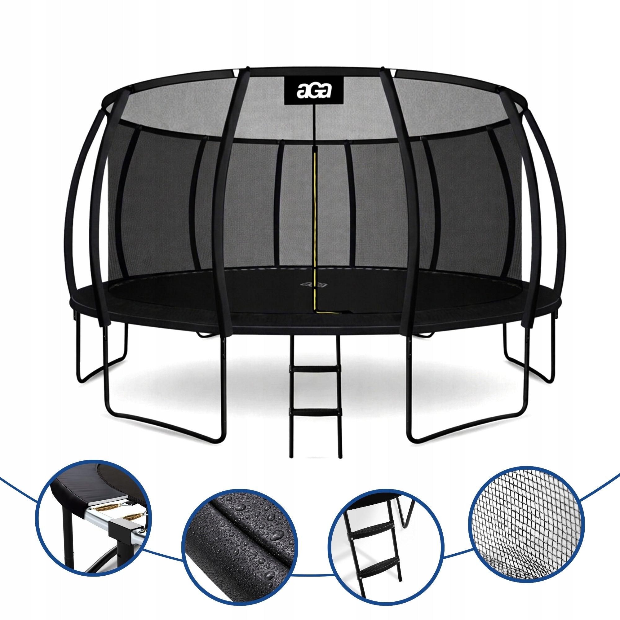 LARGEST Trampoline on the Market aGa SPORT EXCLUSIVE 500 cm 16 ft. Black Total height 269 cm