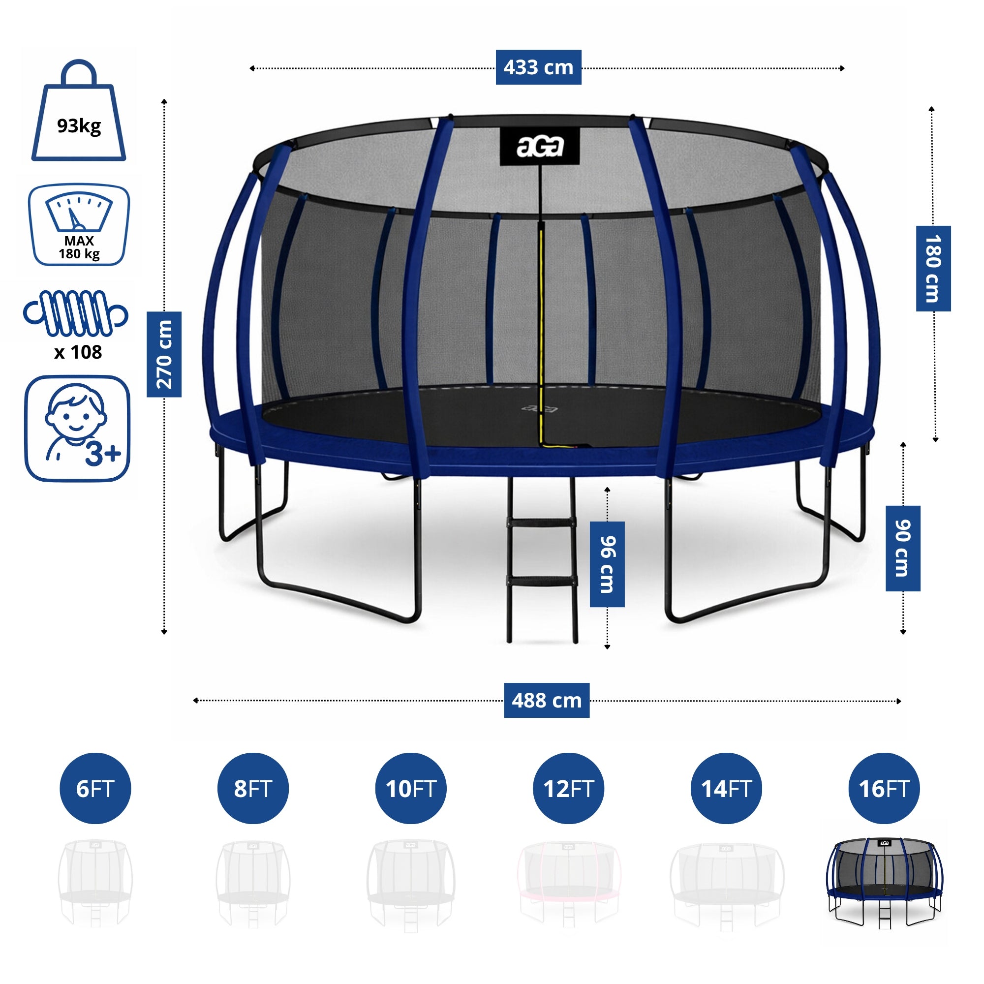 LARGEST Trampoline on the Market aGa SPORT EXCLUSIVE 500 cm 16 ft. DB PREMIUM Kid's age 8＋ years