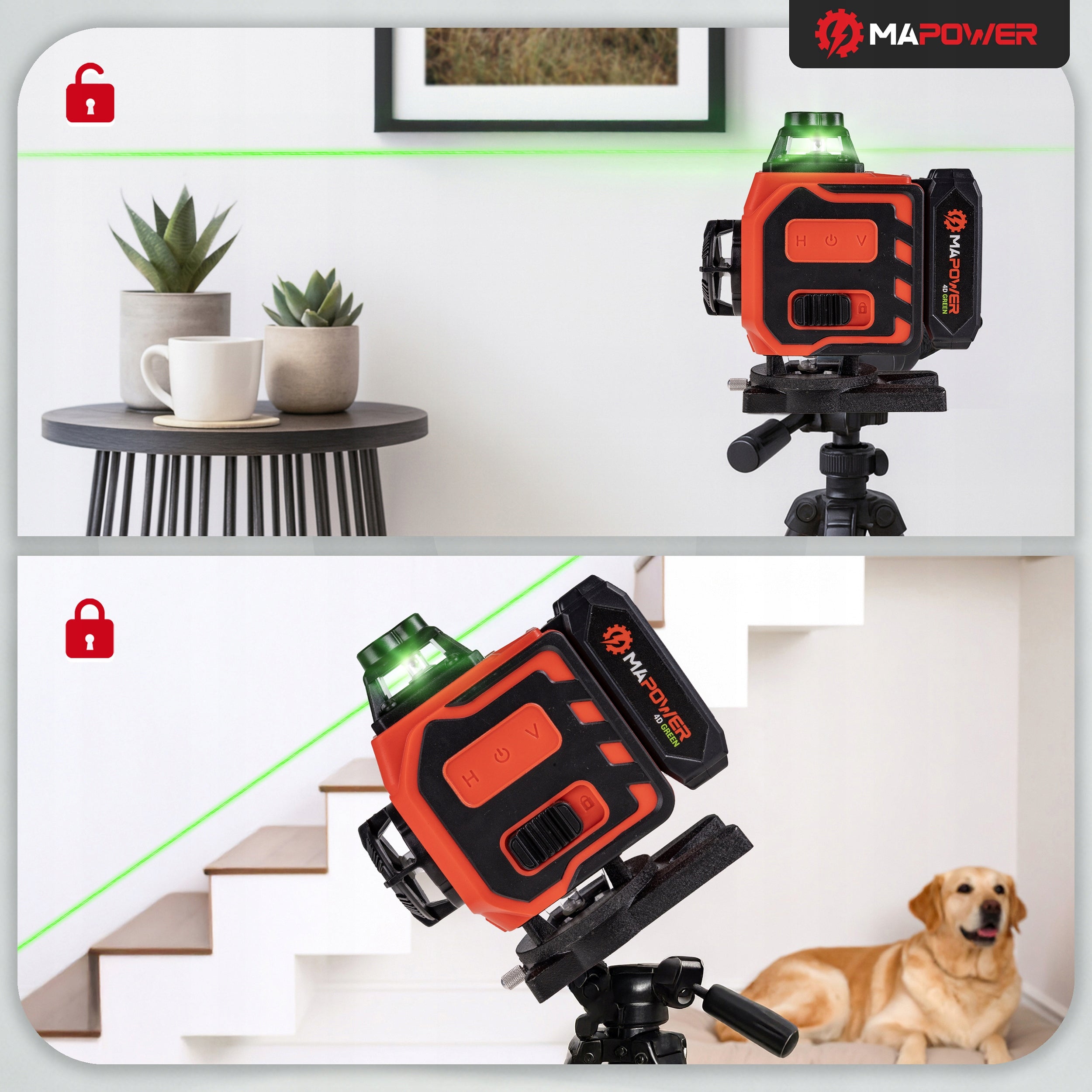 LASER CROSS LASER LEVEL 4D PLANE GREEN + TRIPOD 120CM Model MPLL01