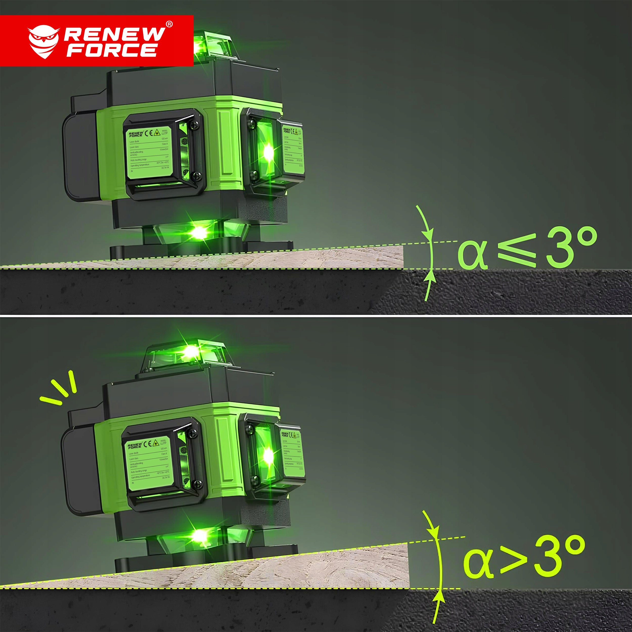 LASER LEVEL 360 PLANE 3D 16 LINE CROSS LASER GREEN PRO Brand Renew Force