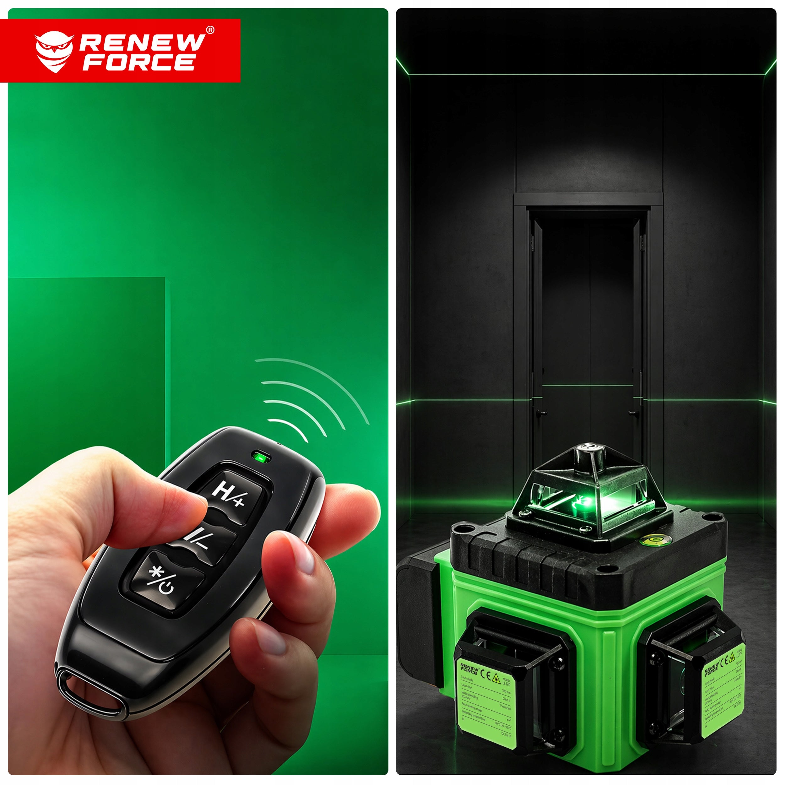 LASER LEVEL 360 PLANE 3D 16 LINE CROSS LASER GREEN PRO Power supply rechargeable battery