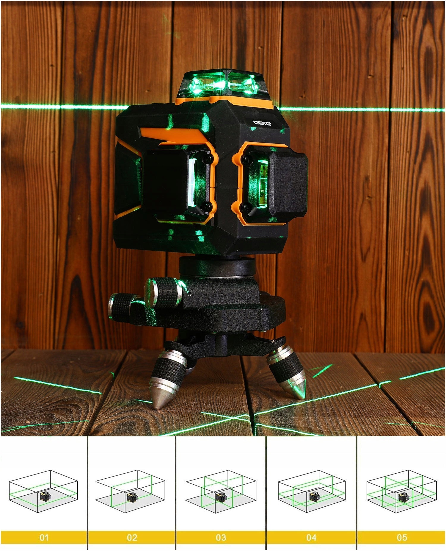 LASER LEVEL 360 PLANE 3D PRO CROSS LASER GREEN DEKO Power supply rechargeable battery