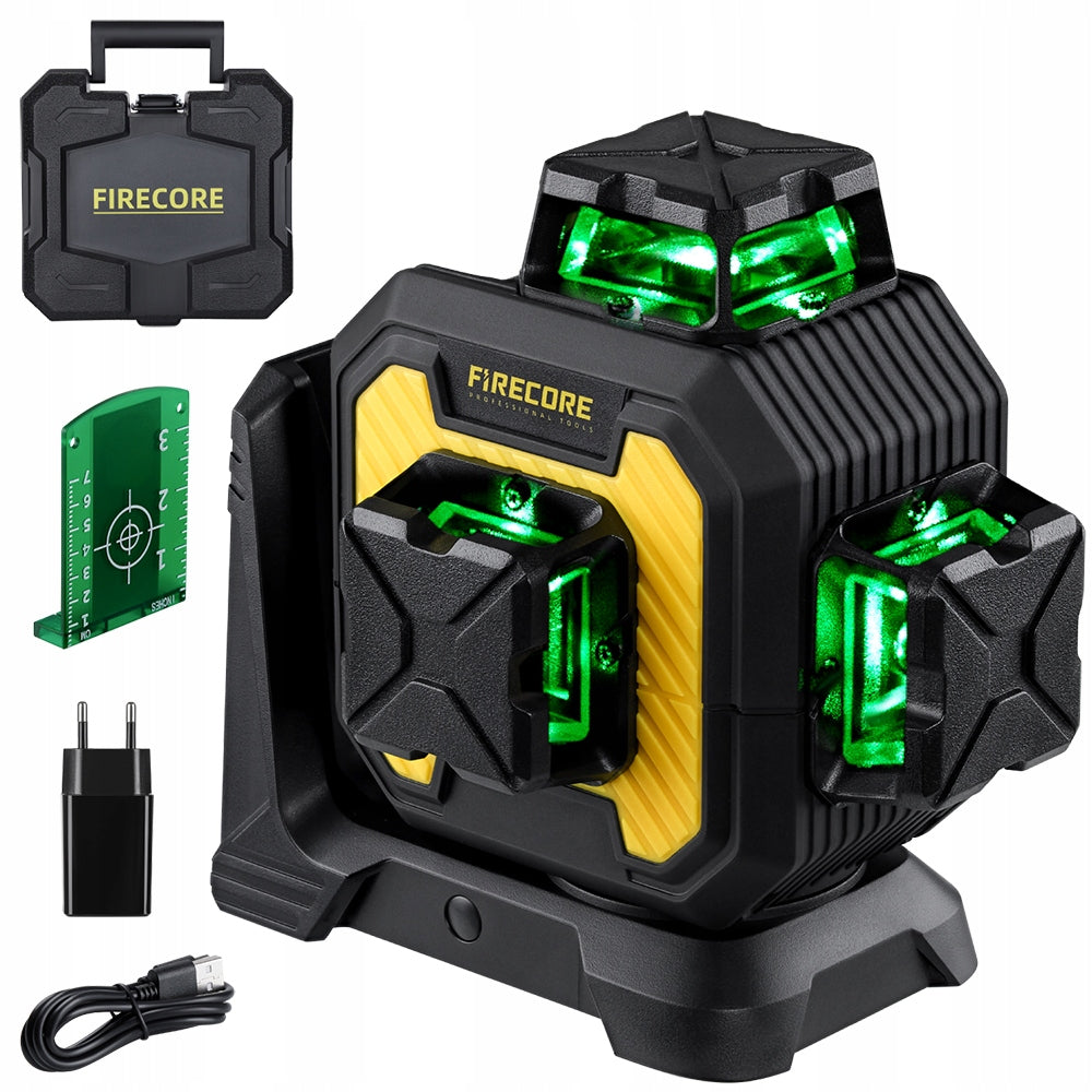 LASER LEVEL 3D 12 LINES FIRECORE F93 GREEN BUNDLE SUITCASE