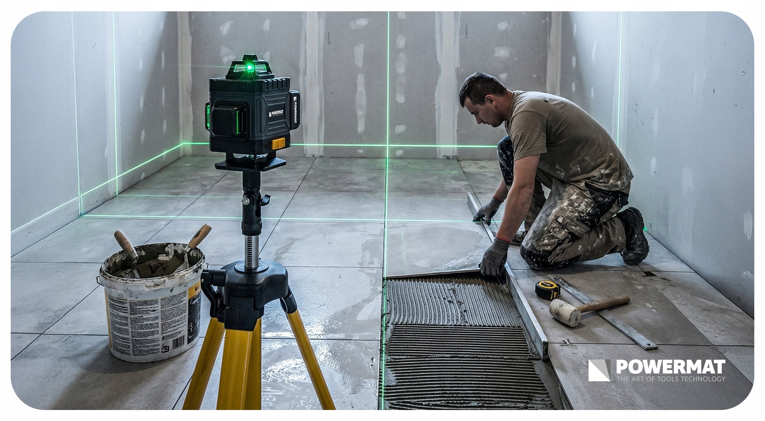 LASER LEVEL 4D 360° 16 LINES CROSS LASER GREEN + TRIPOD SET PRO Model PM-PLK-4DM1