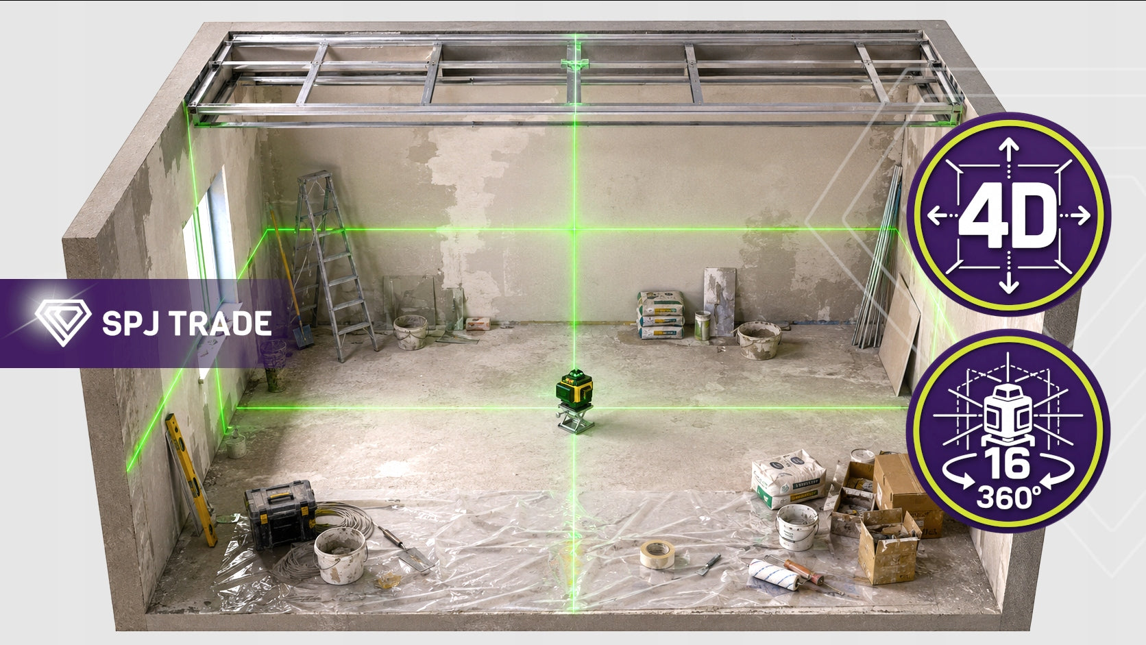 LASER LEVEL 4D LEVEL 16 CROSS LINE 360 LASER TRIPOD SET Packaging status original