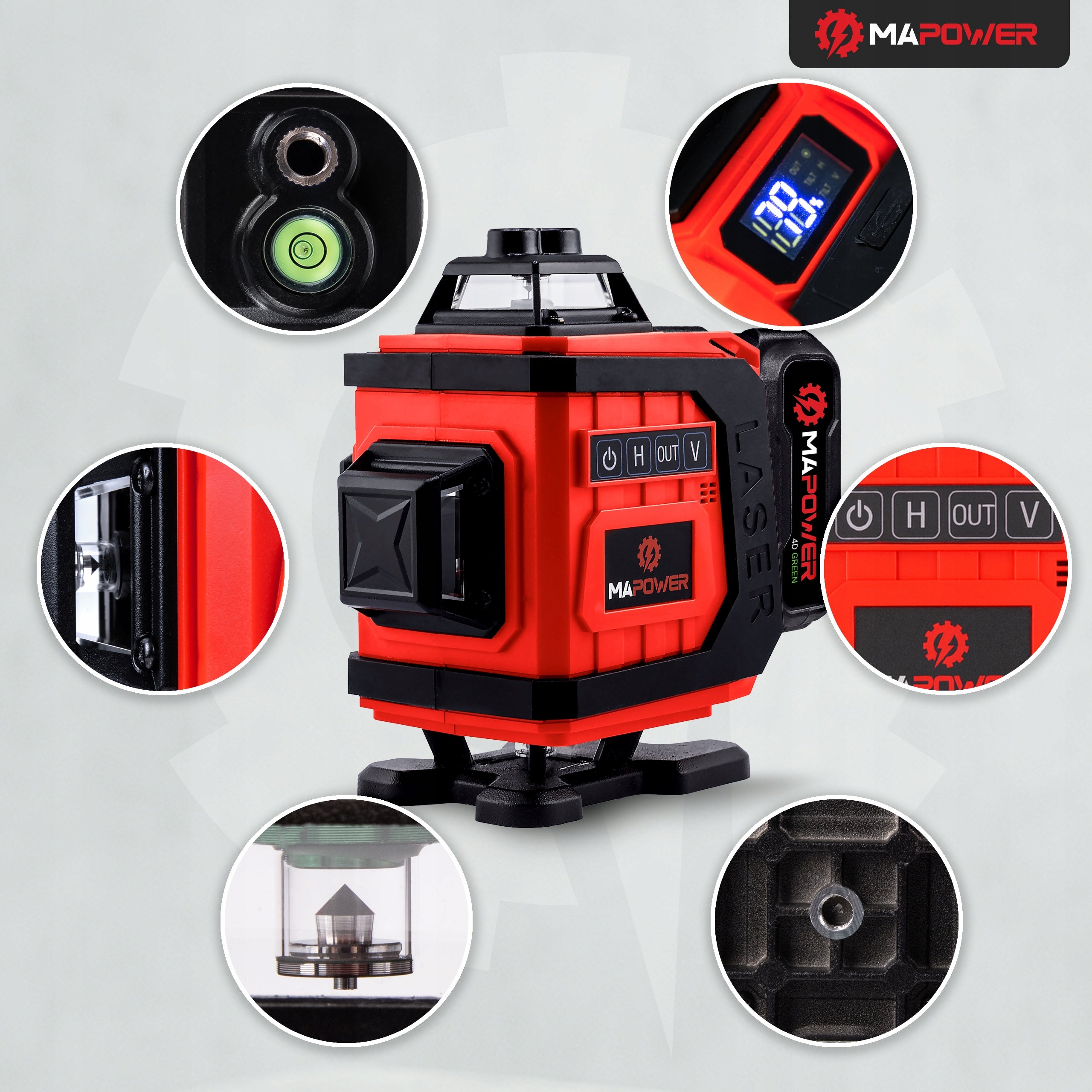 LASER LEVEL CROSS LASER 360 4D GREEN ELECTRONIC COMPENSATOR Model MPLL03 poziomica laserowa 4D