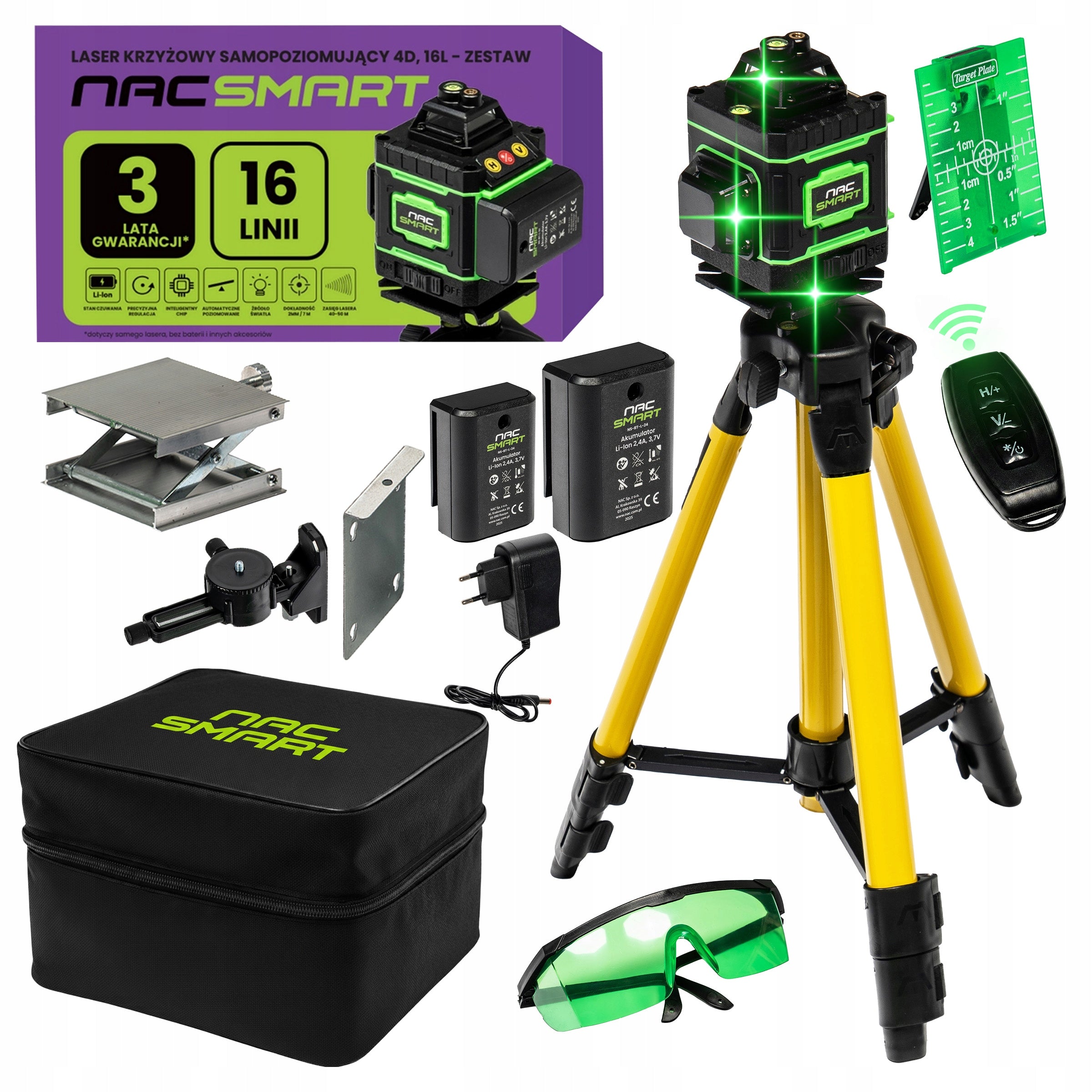 LASER LEVEL CROSS LASER 4D 360 16 LINE REMOTE CONTROL TRIPOD NAC SMART