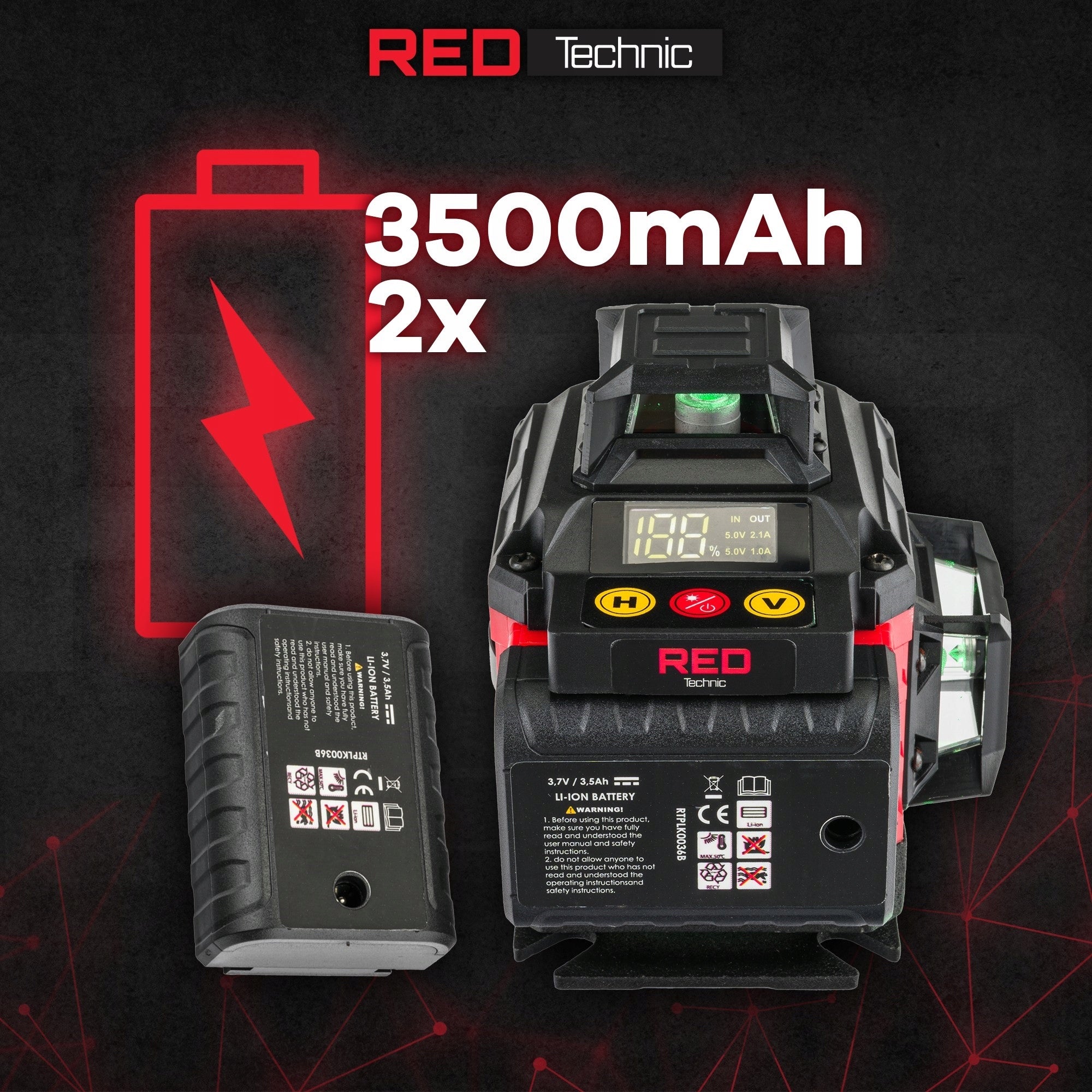 LASER LEVEL CROSS LASER GREEN SELF-LEVELING 4D 360 BATTERIES Model RTPLK0036