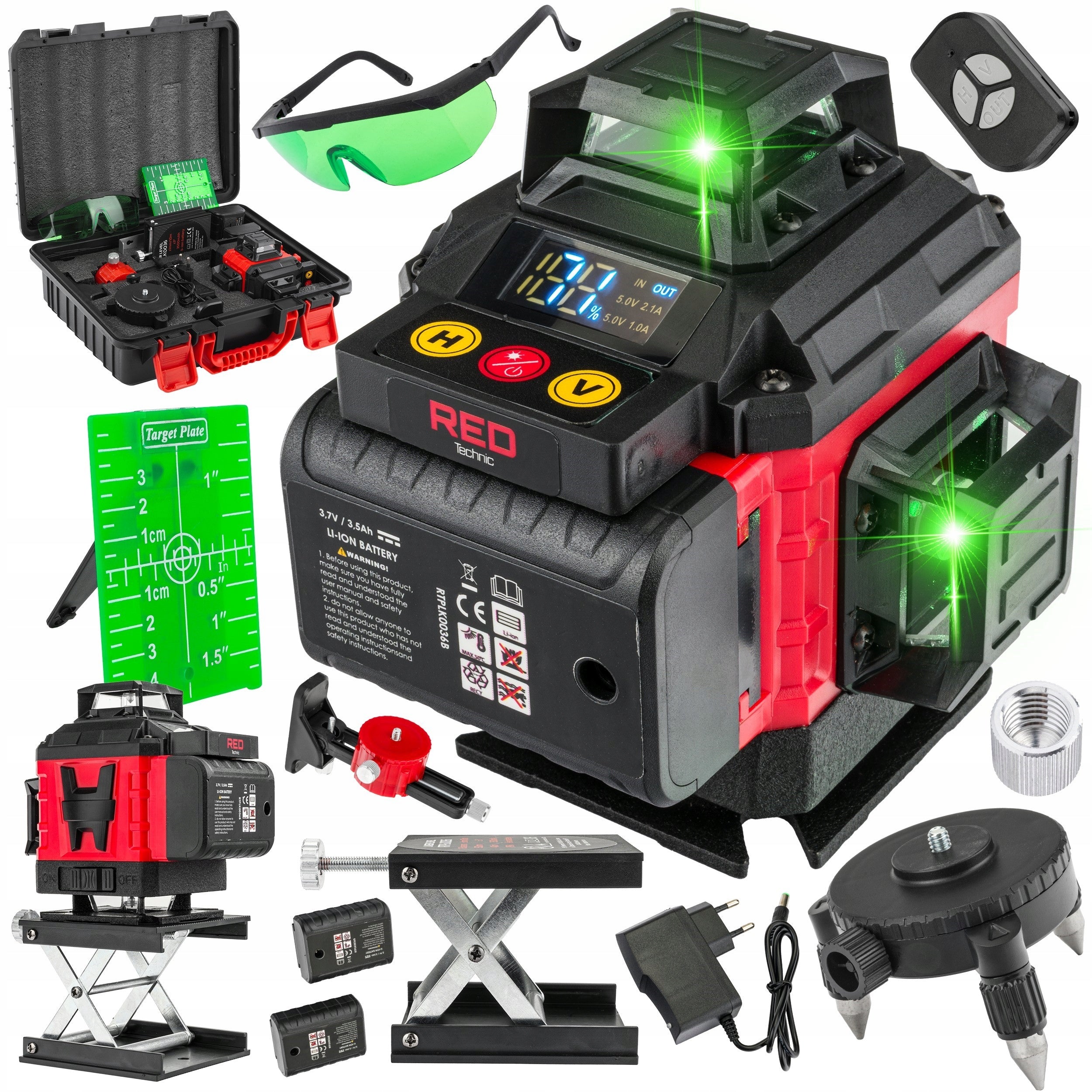 LASER LEVEL CROSS LASER GREEN SELF-LEVELING 4D 360 BATTERIES