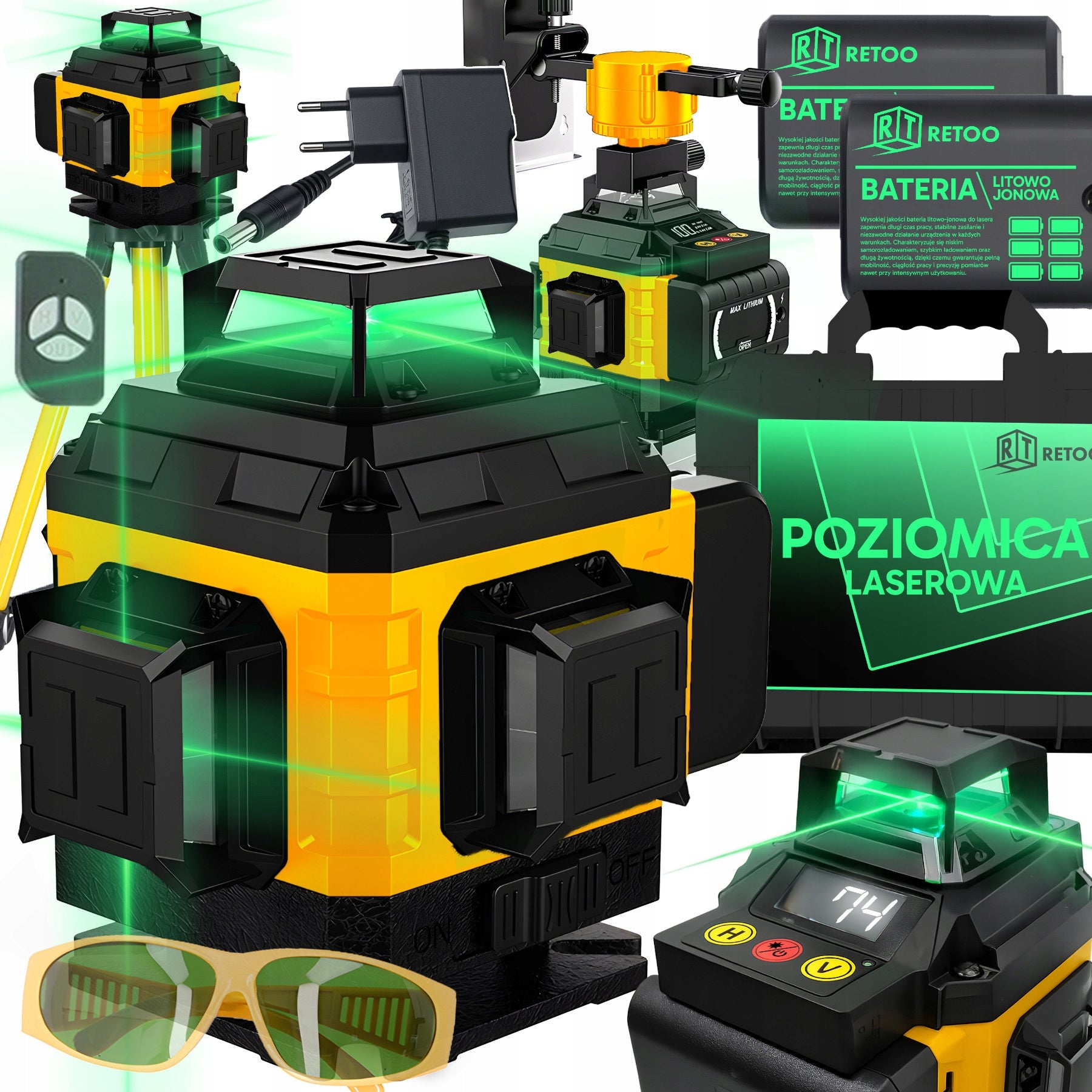 LASER LEVEL CROSS LEVEL 4D 16 LINES LASER + 2X AKU TRIPOD XL