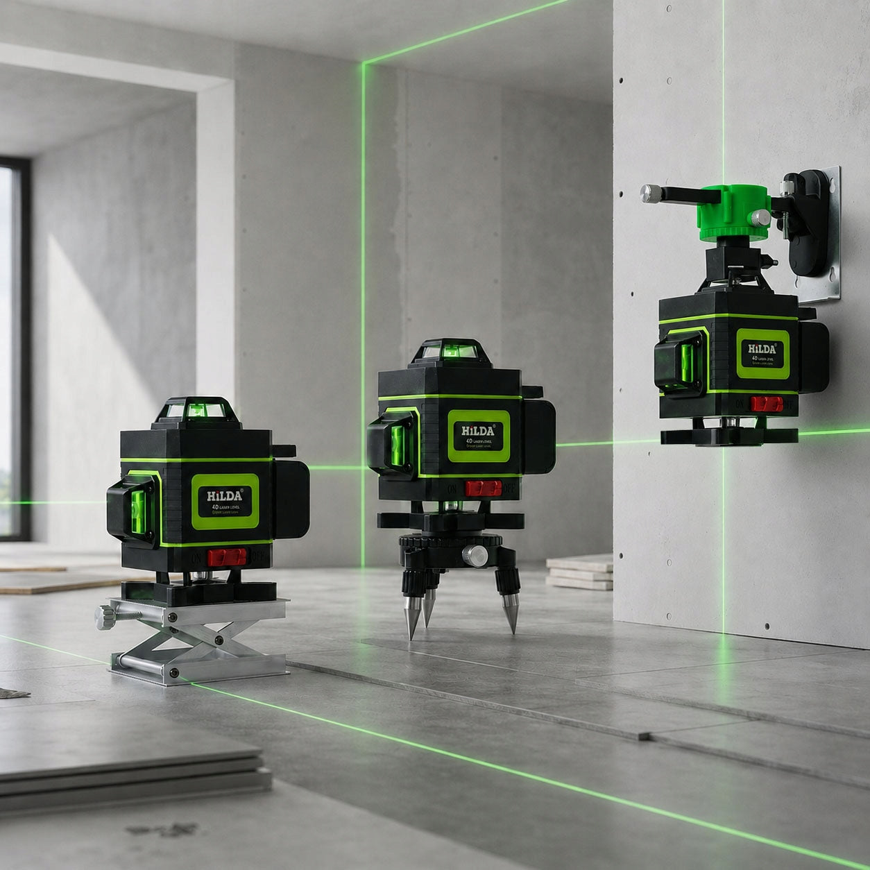 LASER LEVEL HILDA 16 LINES CROSS LASER 4D GREEN + TRIPOD 160 CM Model HILDA POZIOMICA LASEROWA 4D 2 AKU STATYW 1.6M
