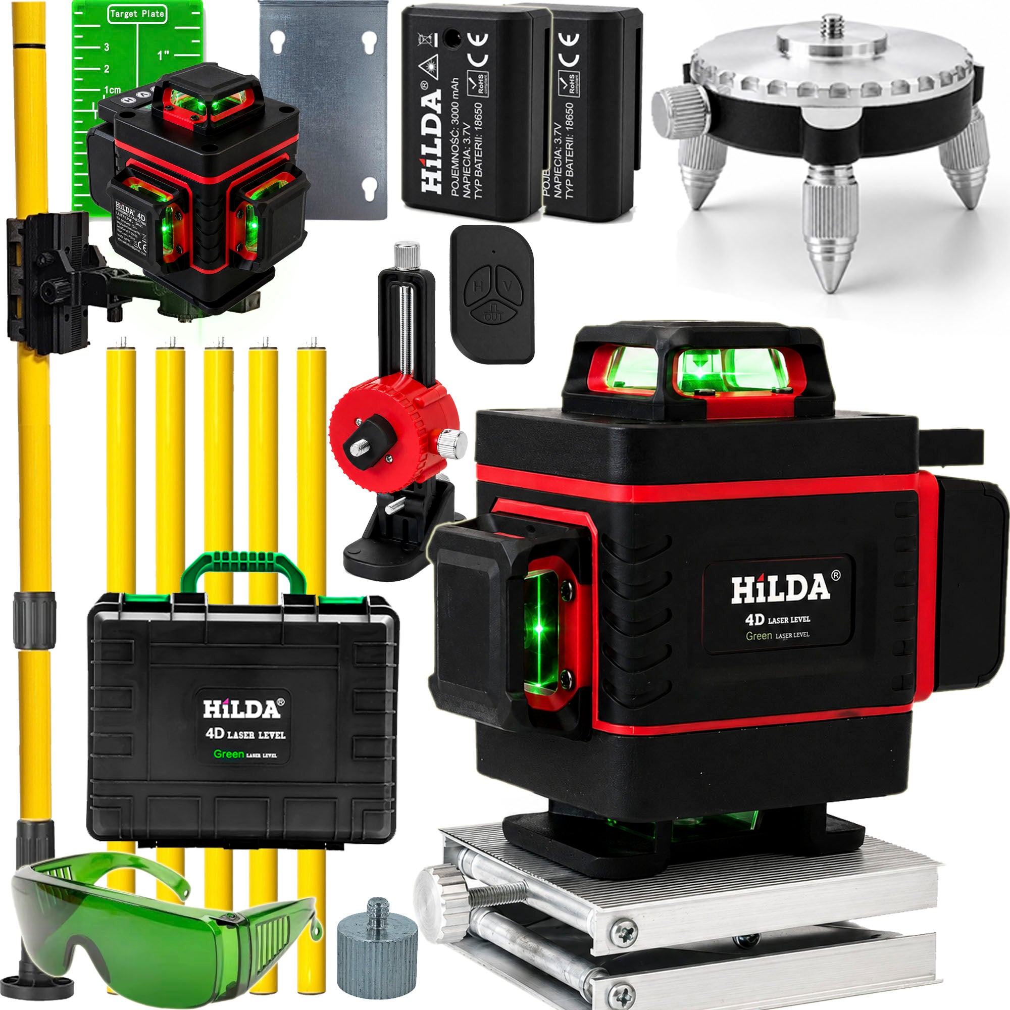 LASER LEVEL HILDA 16 LINES CROSS LASER 4D MAX GREEN POLE 4,2M