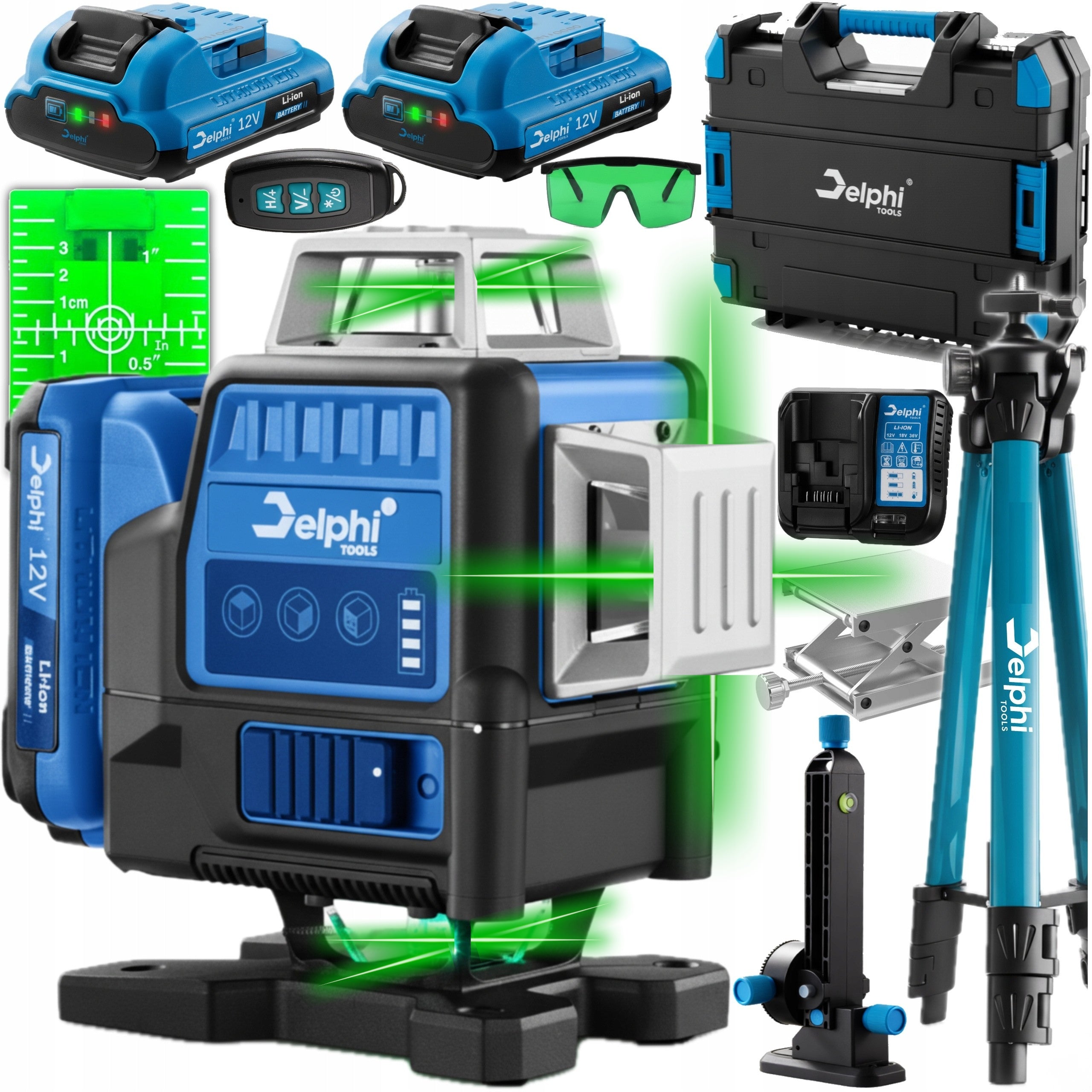 LASER LEVEL PRO CROSS LASER 360 4D GREEN 2x AKU TRIPOD 16 LINES