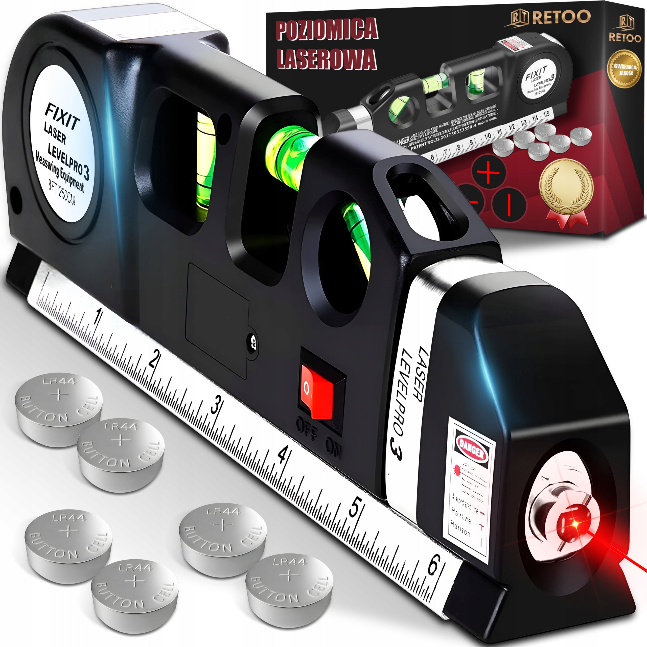 LASER LEVEL WITH MEASURING CUP 250CM CROSS LASER 3 LIBELS RULER Packaging status original