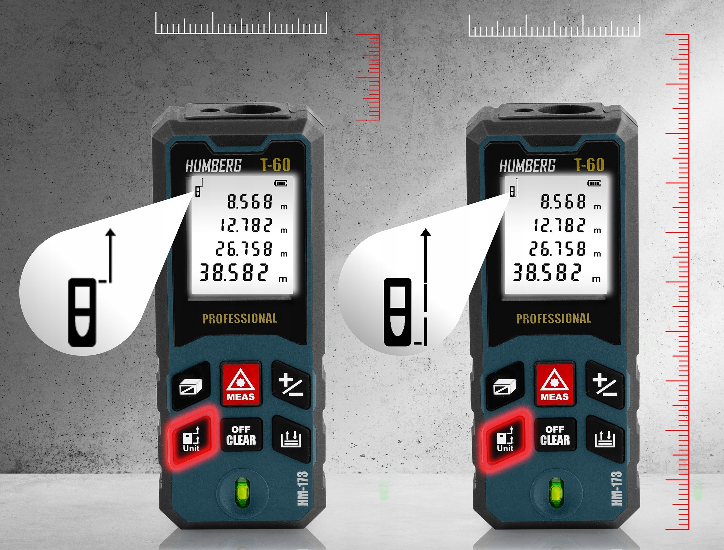 LASER RANGEFINDER >>60m<< DIGITAL PROTRACTOR LEVEL METER HUMBERG Brand HUMBERG