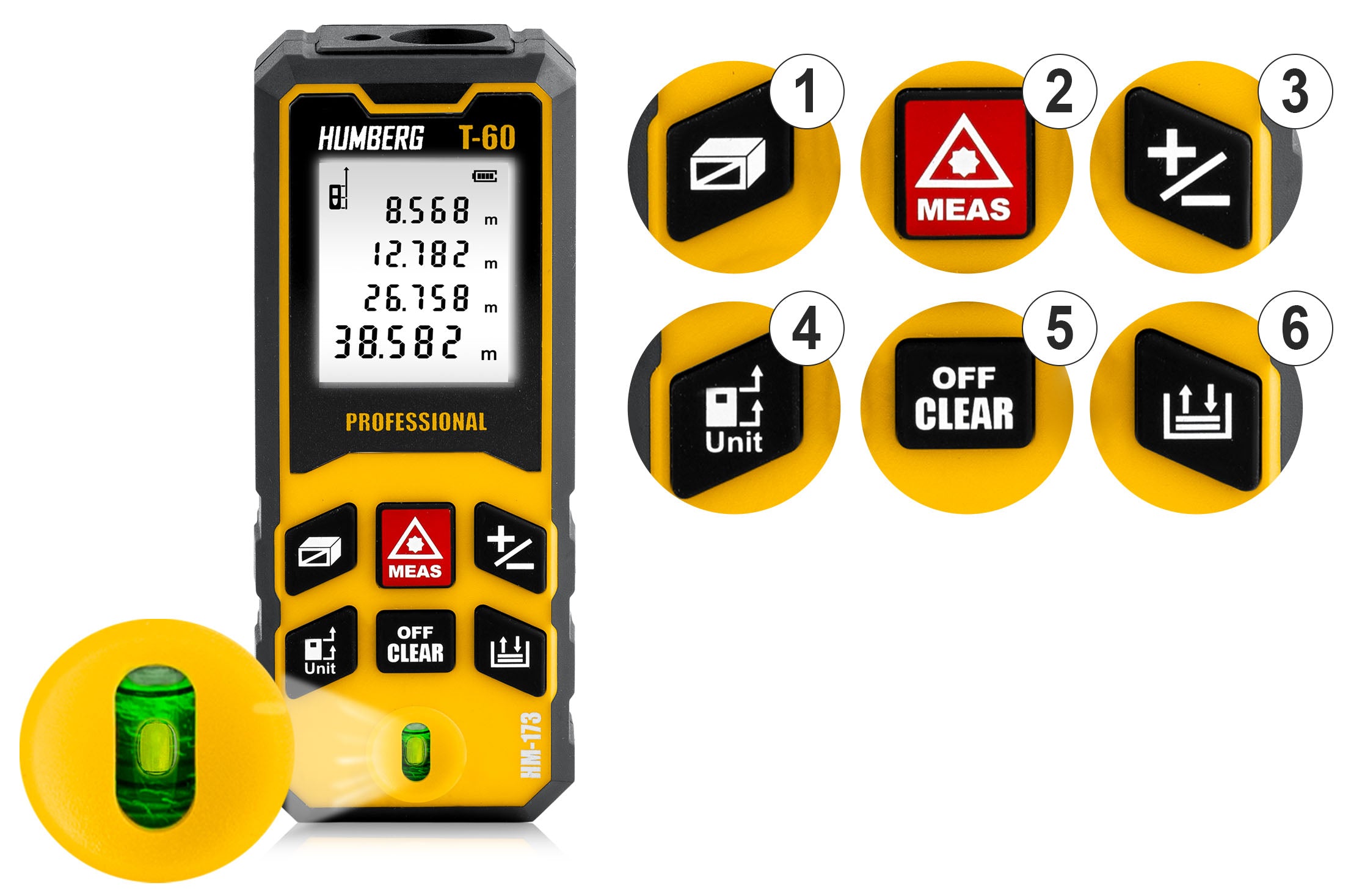 LASER RANGEFINDER >>60m<< DIGITAL PROTRACTOR LEVEL METER HUMBERG Manufacturer code 517300
