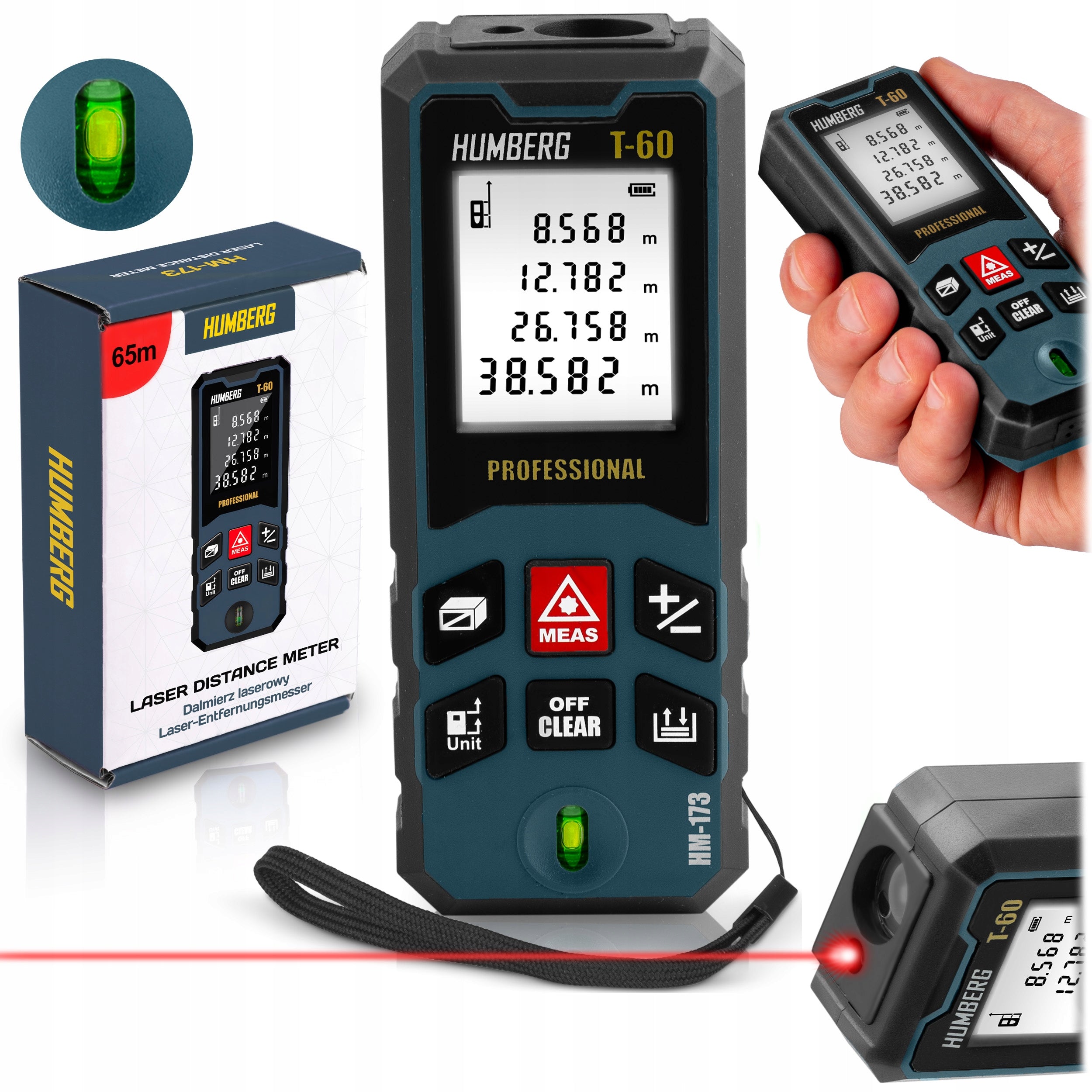 LASER RANGEFINDER >>60m<< DIGITAL PROTRACTOR LEVEL METER HUMBERG