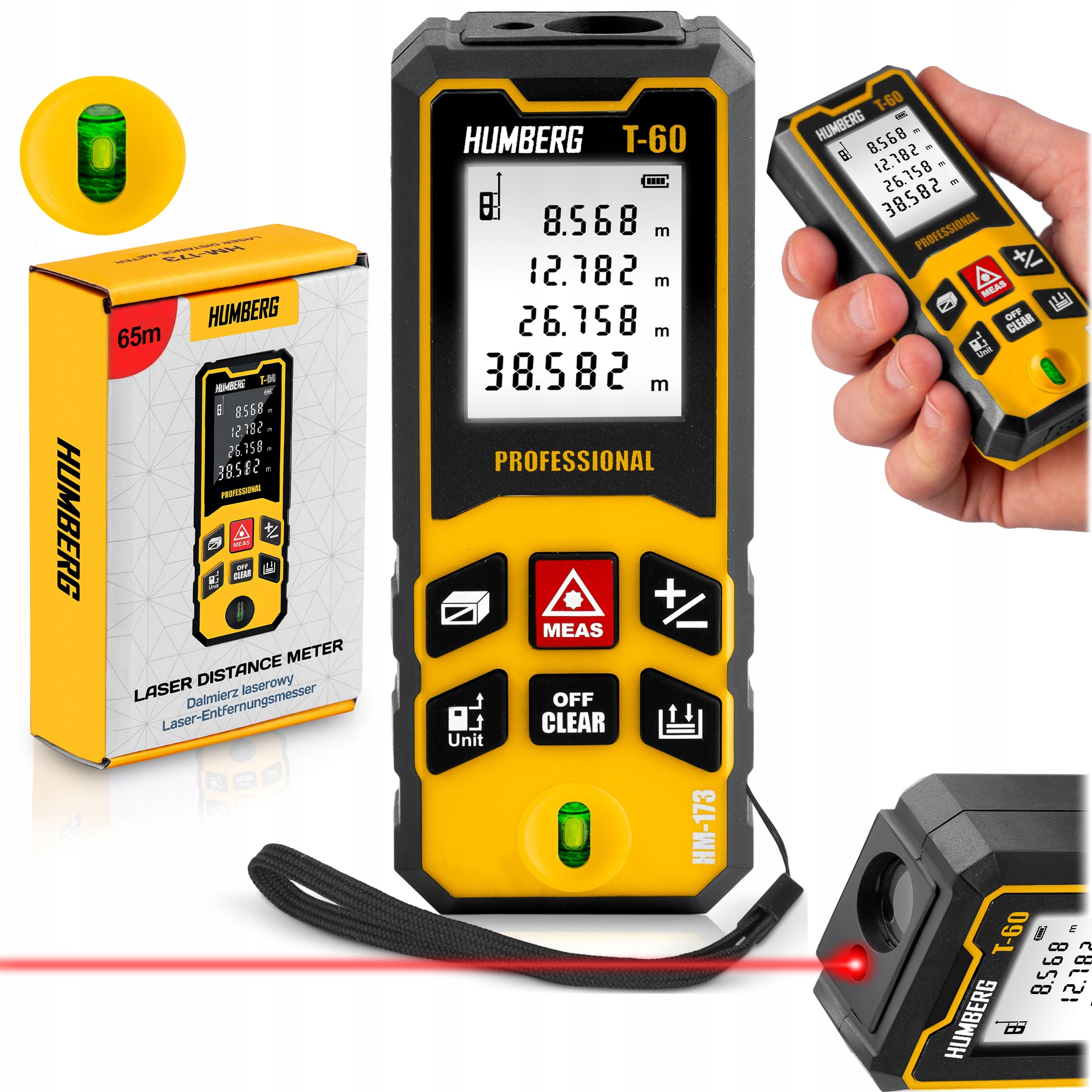 LASER RANGEFINDER >>60m<< DIGITAL PROTRACTOR LEVEL METER HUMBERG