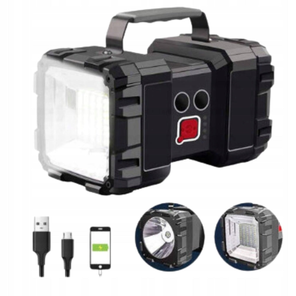 Taktische Taschenlampe, wiederaufladbar über USB, LED-CREE-Suchscheinwerfer-Powerbank 