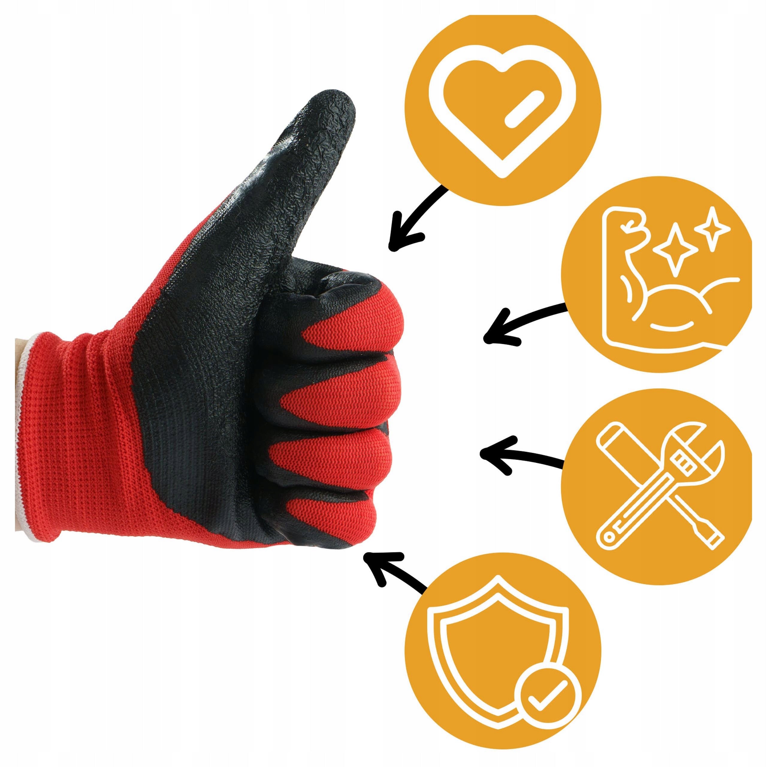 LATEX WORK GLOVES LATEX ROZ 10 PROTECTIVE GLOVES RED LATEX Manufacturer code 10 par rękawice robocze RED-BIRD roz.10
