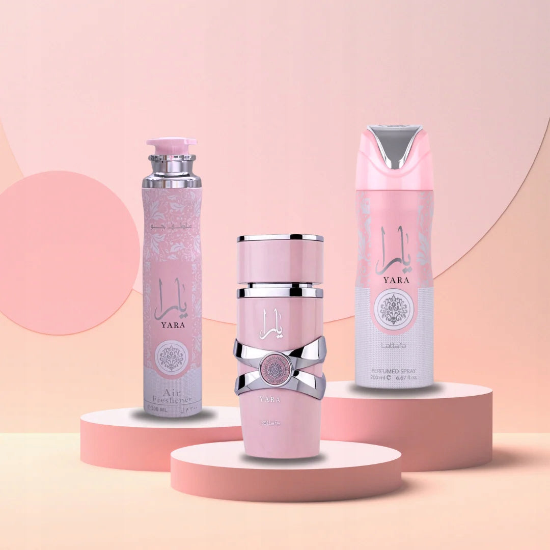 LATTAFA YARA GIFTSET EDP 100ML +DEODORANT 200ML + AIR FRESHENER 300ML