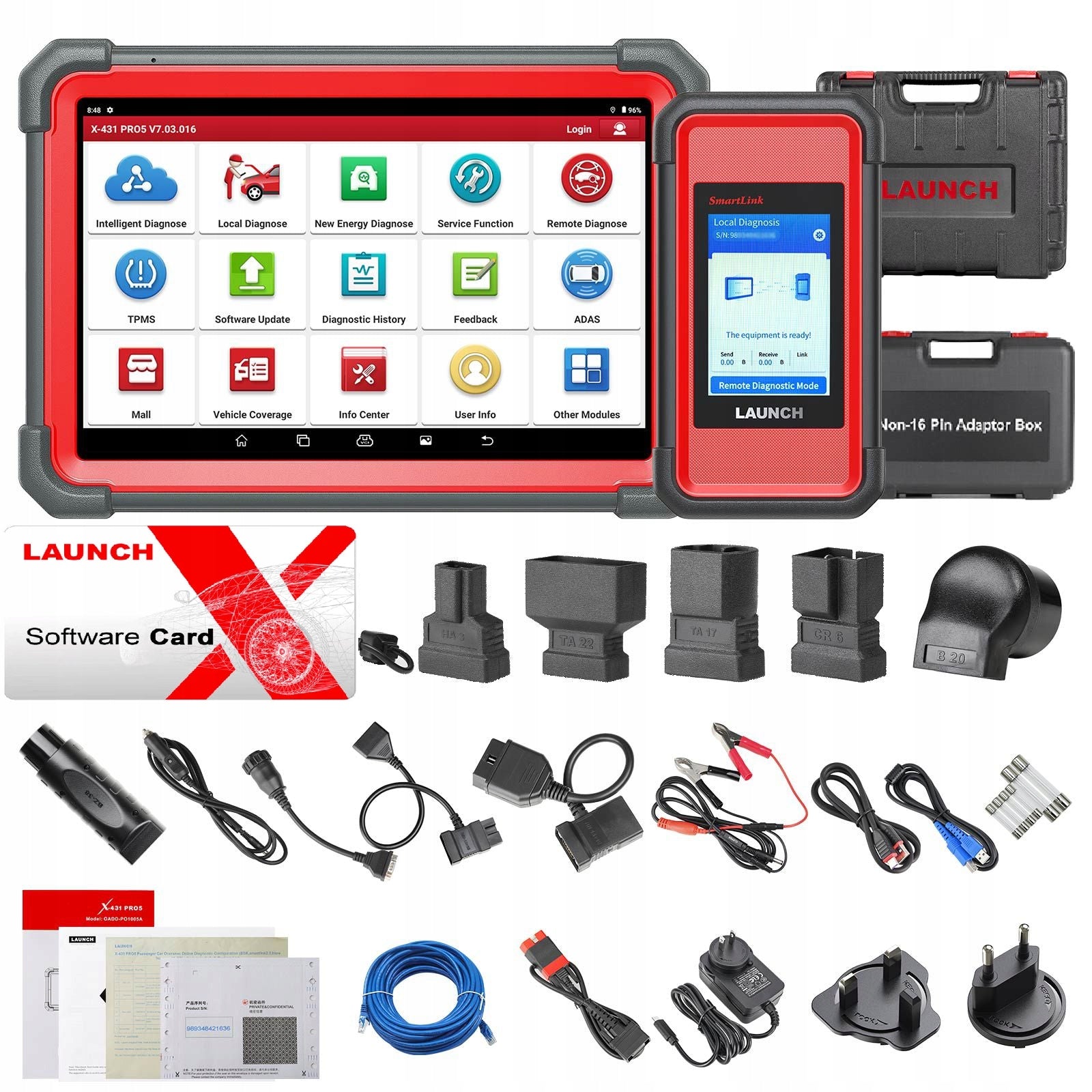 LAUNCH X431 Pro 5 SMARTLINK J2534 10-inch PASS THRU CanFD DoiP + Cables